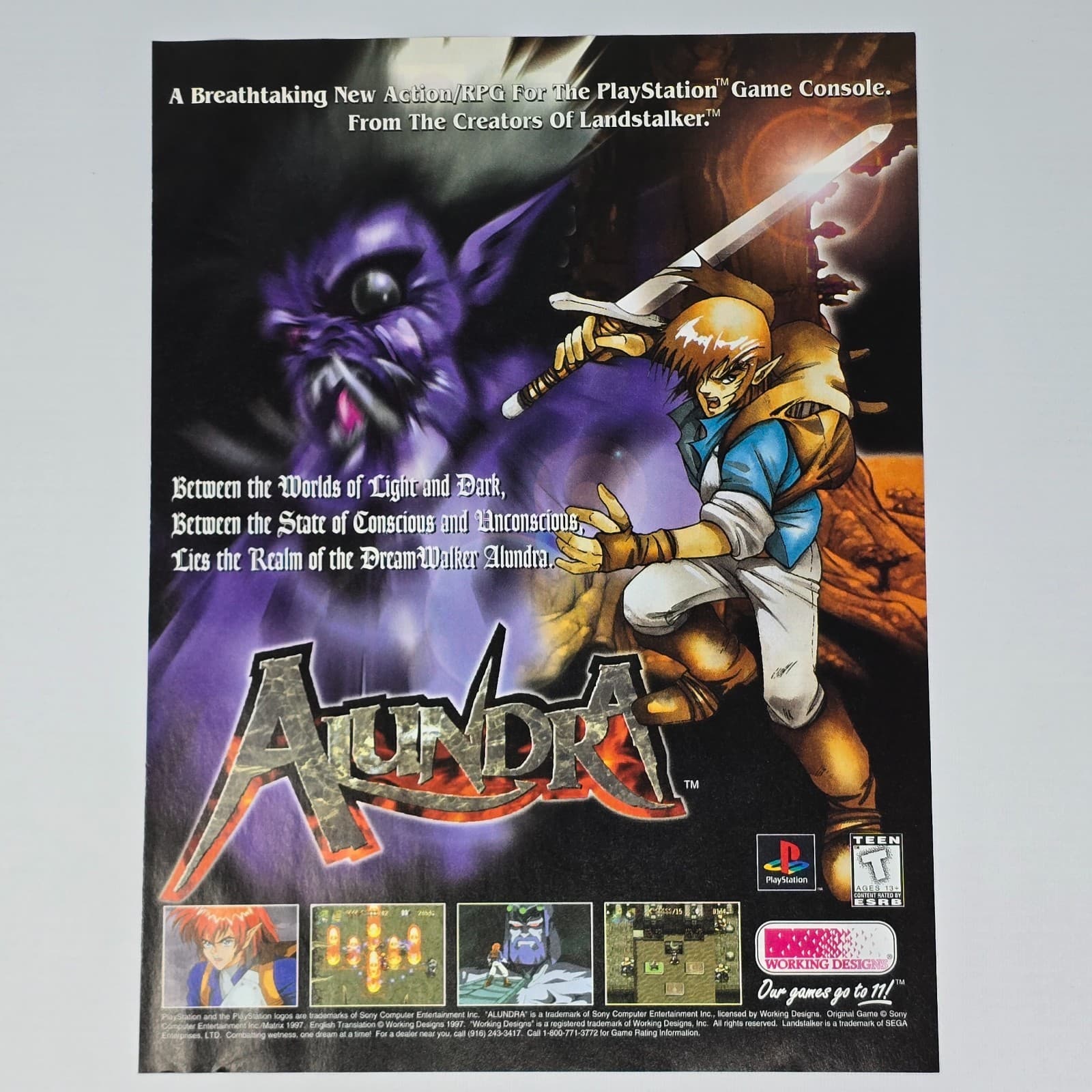 Alundra PlayStation 1 PS1 Breathtaking New Action Print Ad/Poster