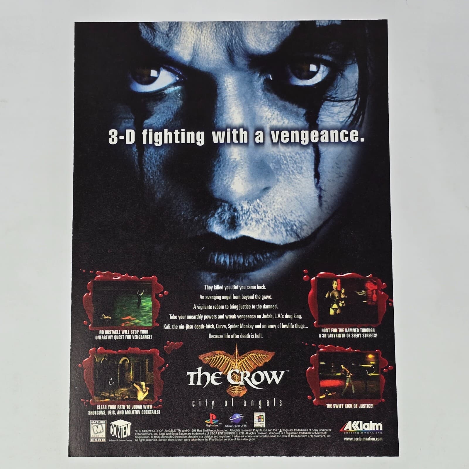 The Crow City of Angels PS1 Sega Saturn PC Vengeance Print Ad/Poster Art