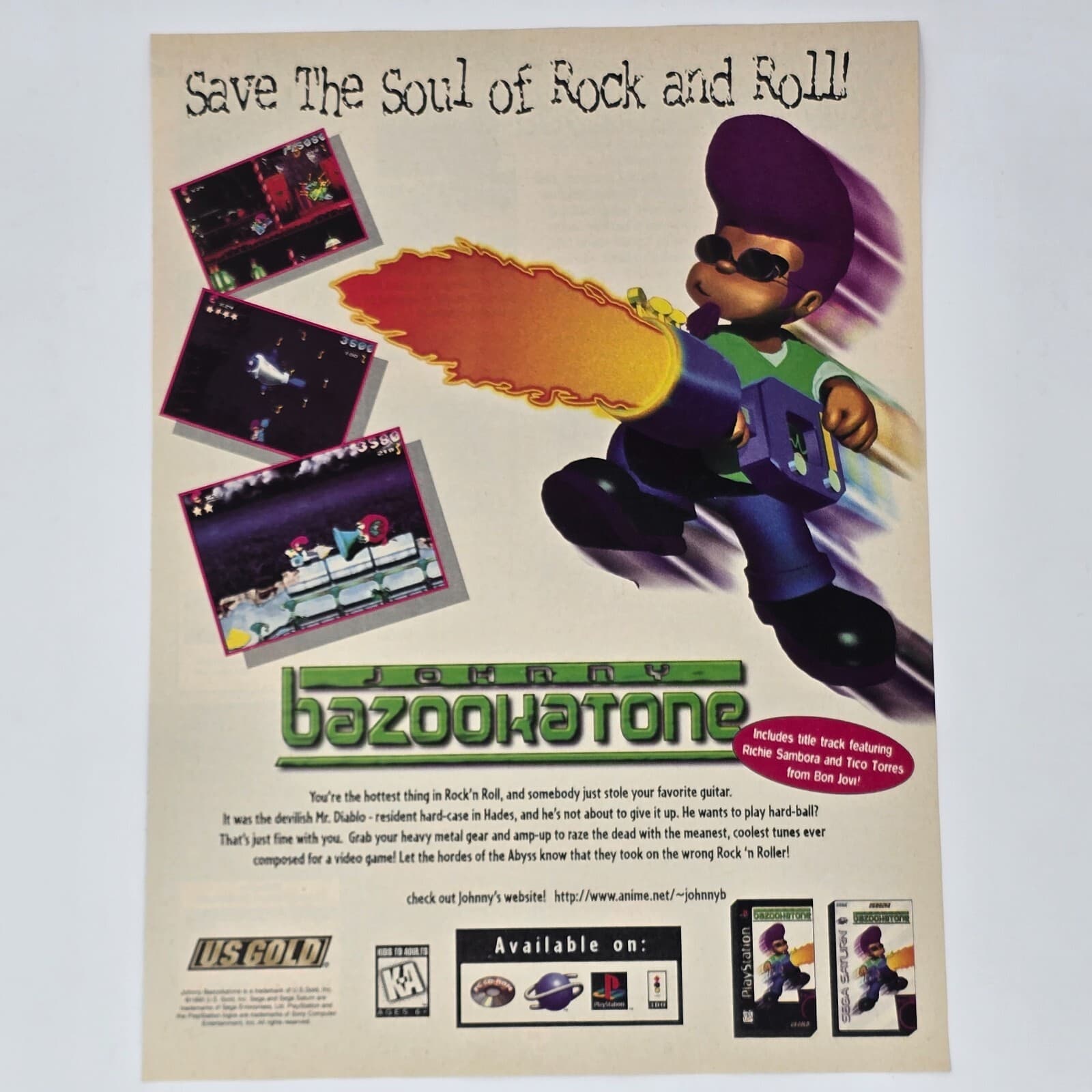 Johnny Bazookatone Sega Saturn Sony PS1 3DO PC Soul Print Ad/Poster Promo Art
