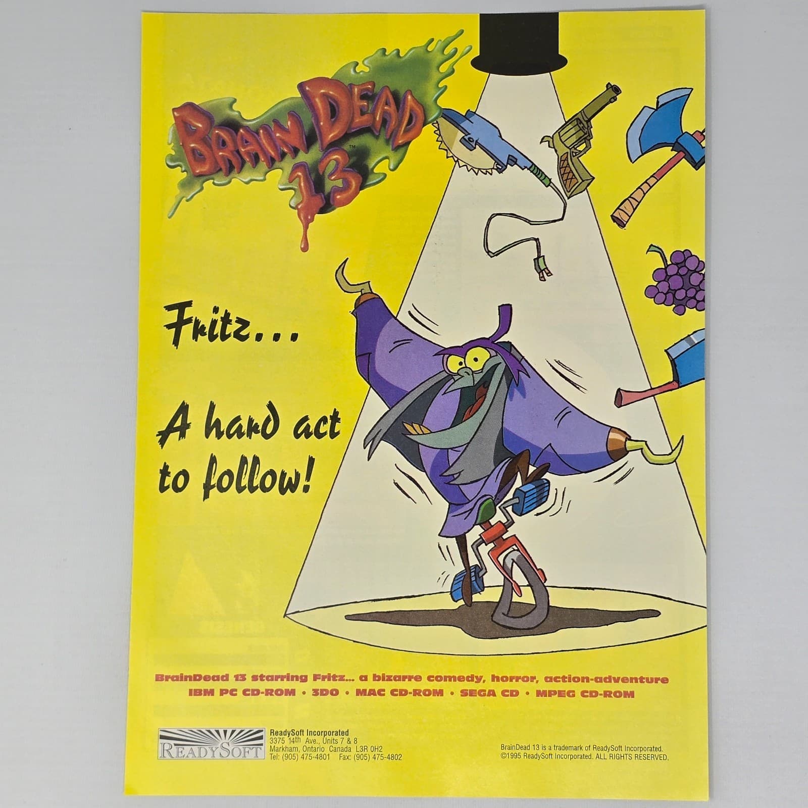 Brain Dead 13 Sega CD 3DO PC Fritz Print Ad/Poster