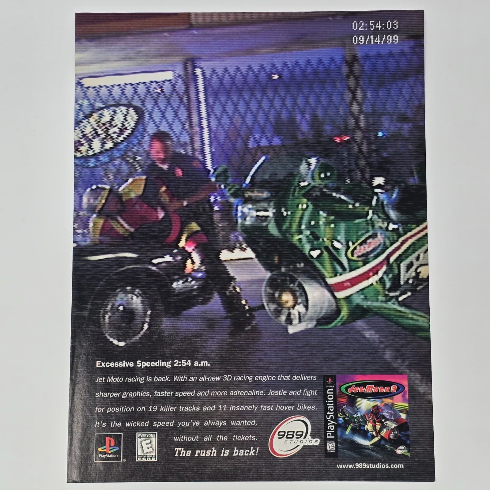 Jet Moto 3 Sony PlayStation 1 PS1 Excessive Speeding Print Ad/Poster Promo Art