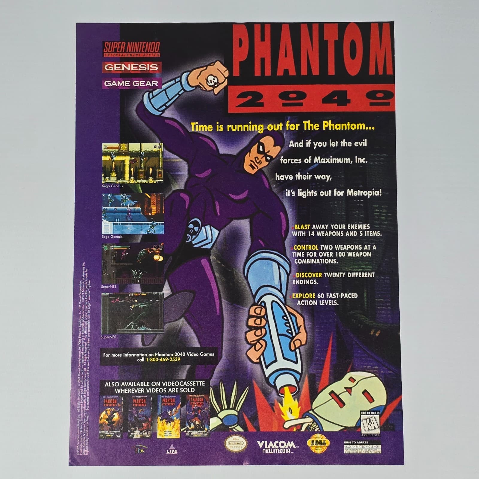 Phantom 2040 Nintendo SNES Sega Genesis Game Gear Time Print Ad/Poster Promo Art