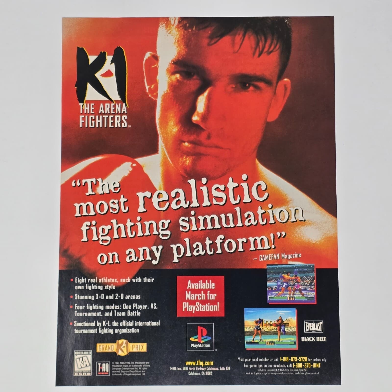 K-1: The Arena Fighters PlayStation 1 PS1 Realistic Print Ad/Poster Promo Art