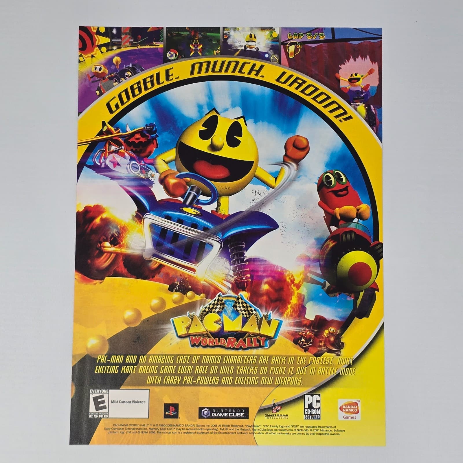 Pac-Man World Rally PlayStation 2 PS2 GameCube Gobble Print Ad/Poster Promo Art