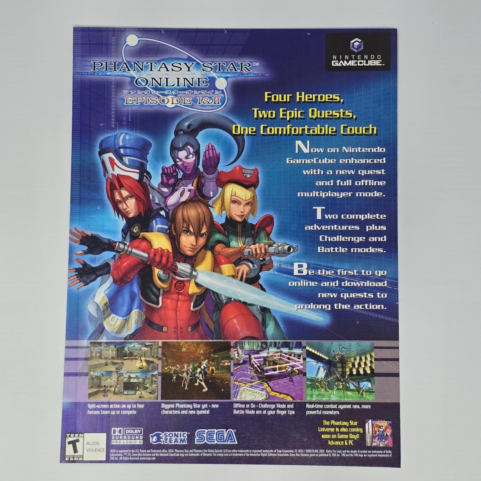 Phantasy Star Online Episode I & II GameCube Epic Print Ad/Poster Promo Art
