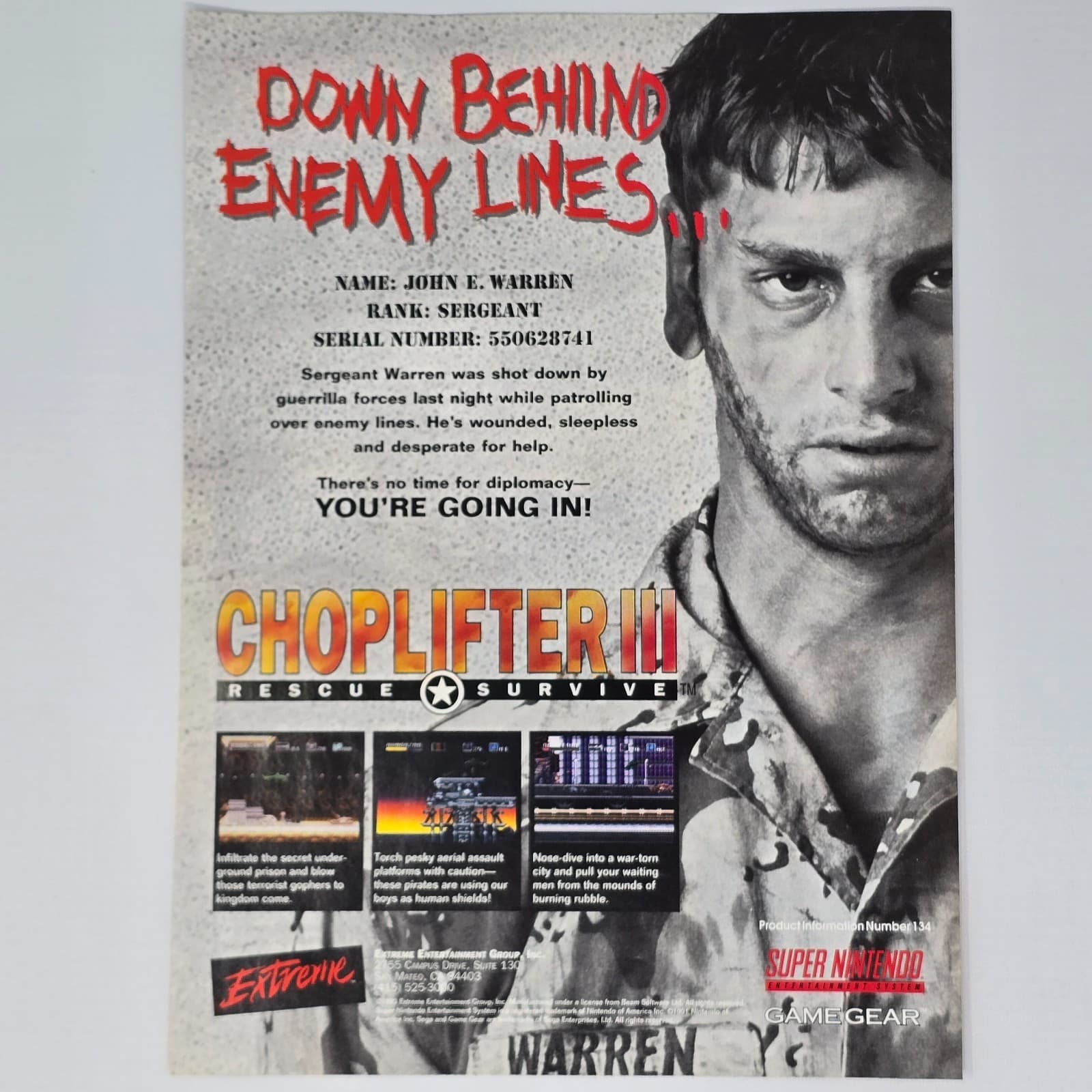 Choplifter 3 Rescue Survive Super Nintendo SNES Enemy Print Ad/Poster