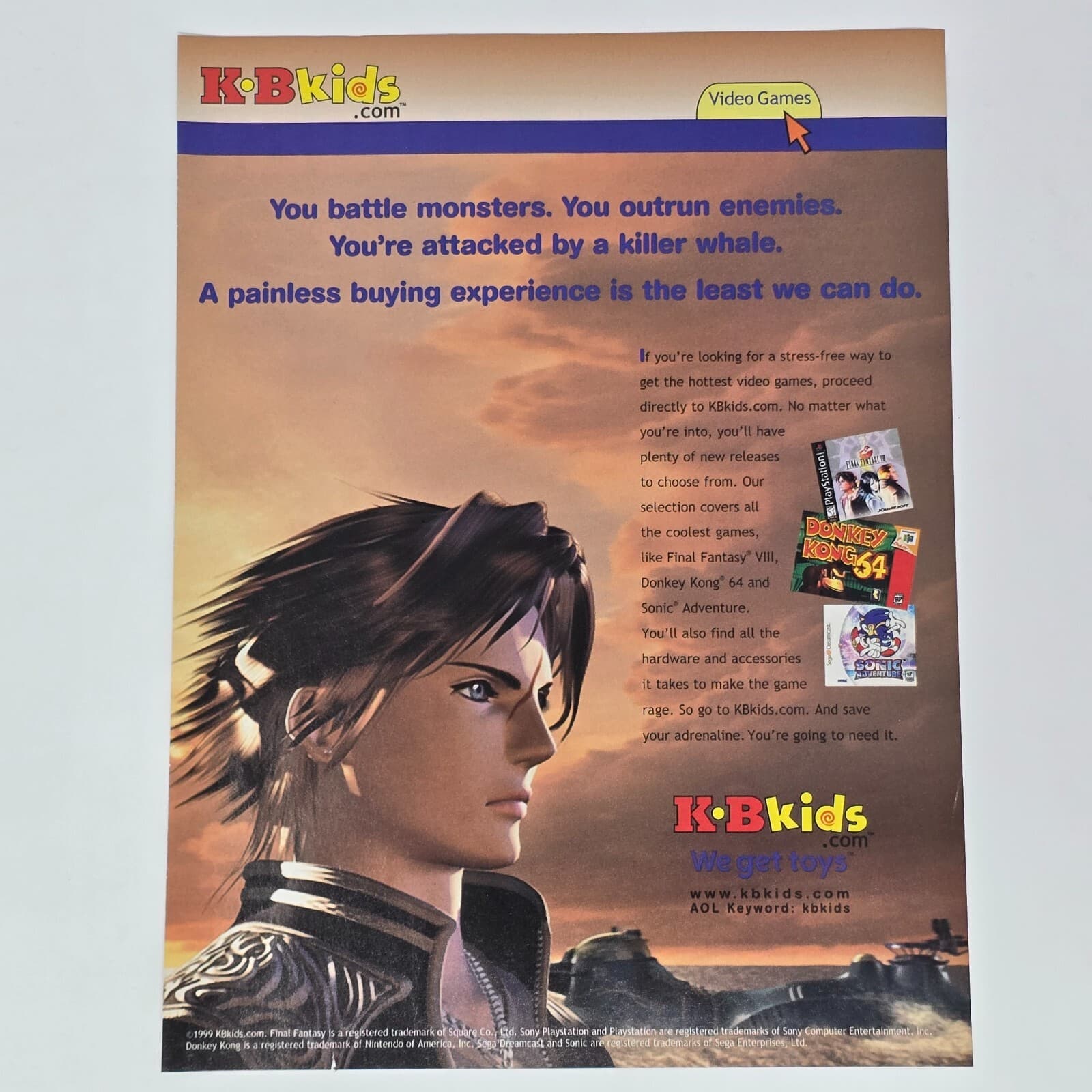 KB Toys Final Fantasy PS1 Donkey Kong N64 Sonic Sega Print Ad/Poster Promo Art