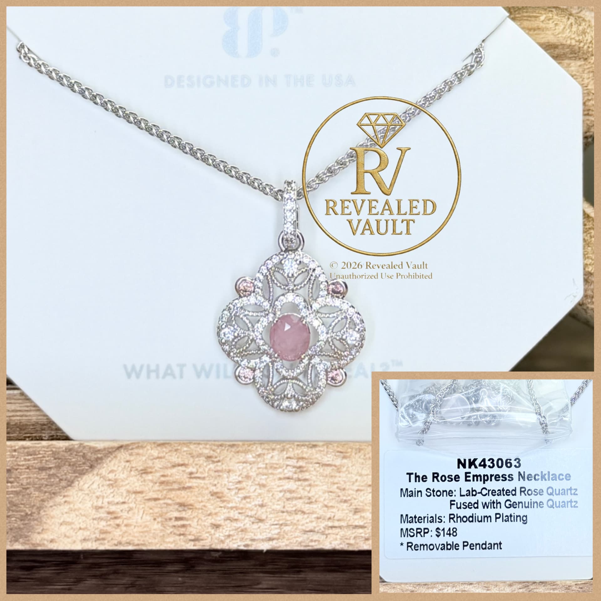 Bomb Party The Rose Empress Necklace OG Rose Quartz