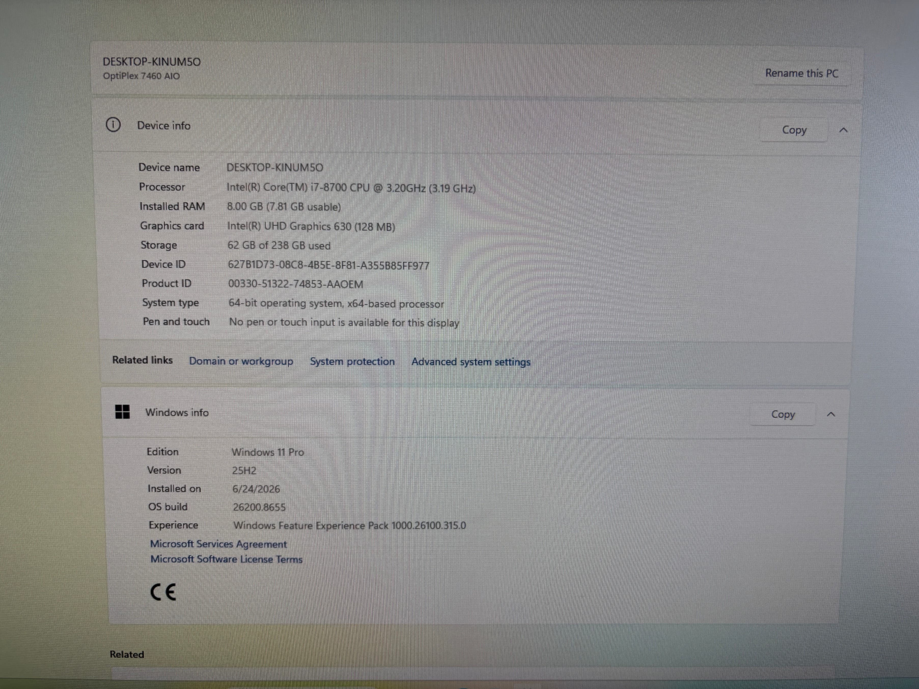 Dell All-in-One Desktop Intel i7  8GB RAM 512GB SSD - Thumbnail 2
