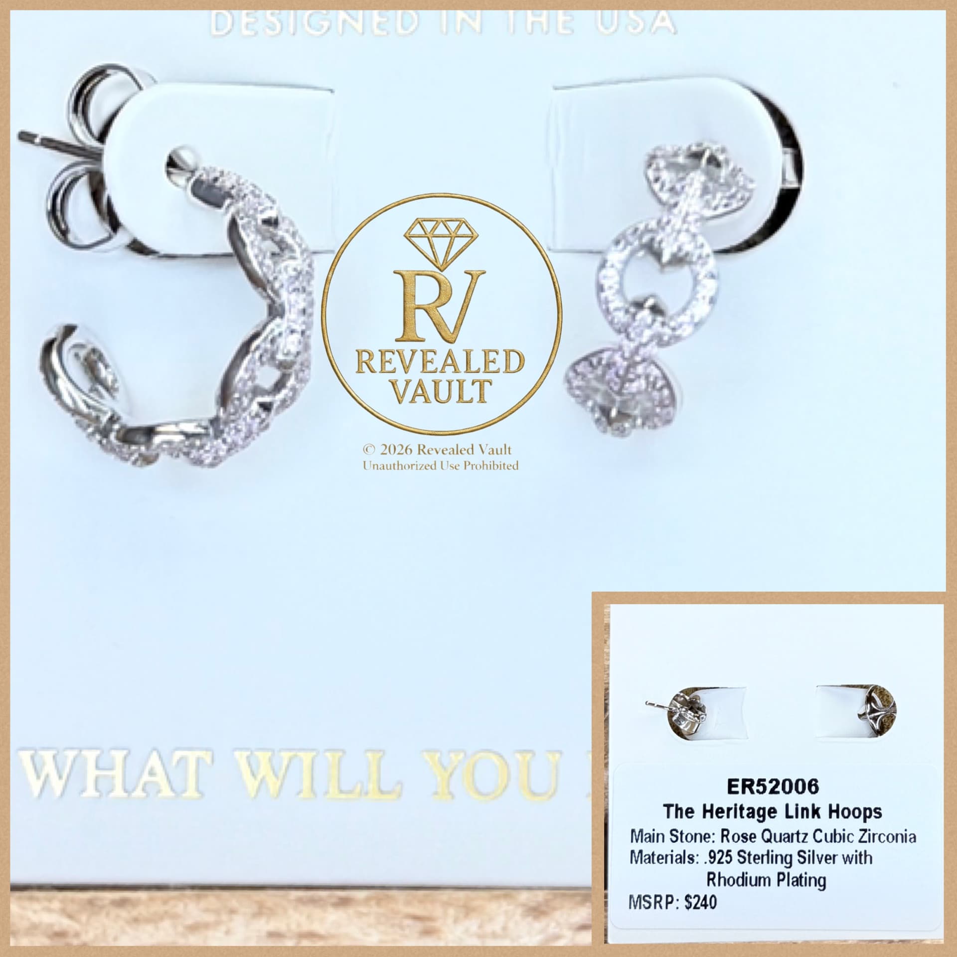 Bomb Party The Heritage Link Hoops Sterling Club Rose Quartz