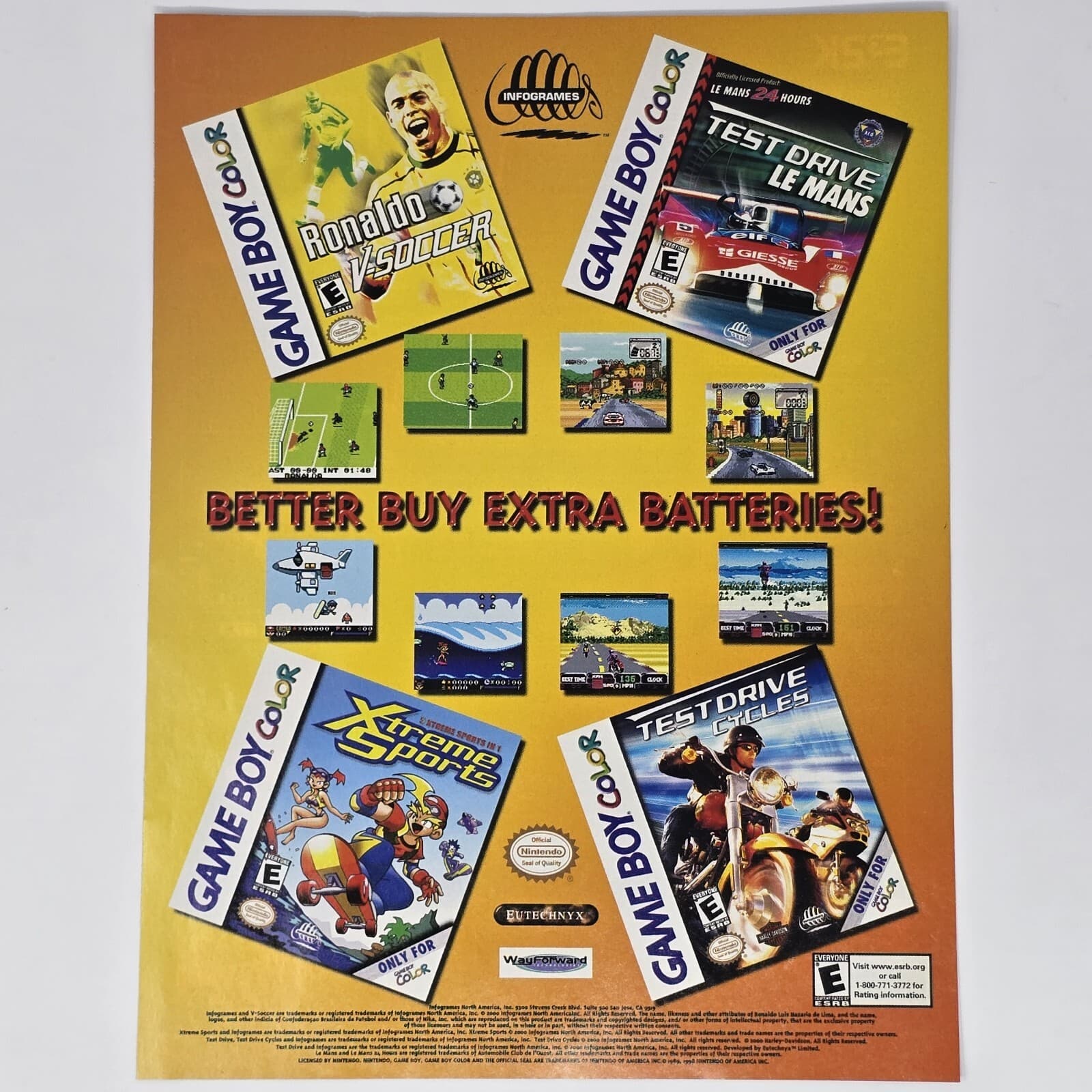 GameBoy Color Test Drive LeMans Batteries Print Ad/Poster Official Promo Art