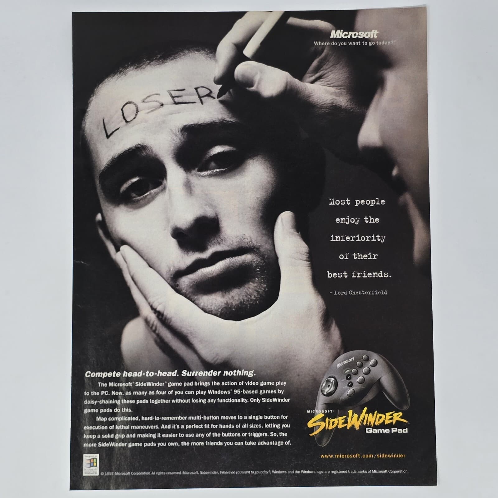 Microsoft Sidewinder Game Pad Loser Print Ad/Poster Official Promo Art