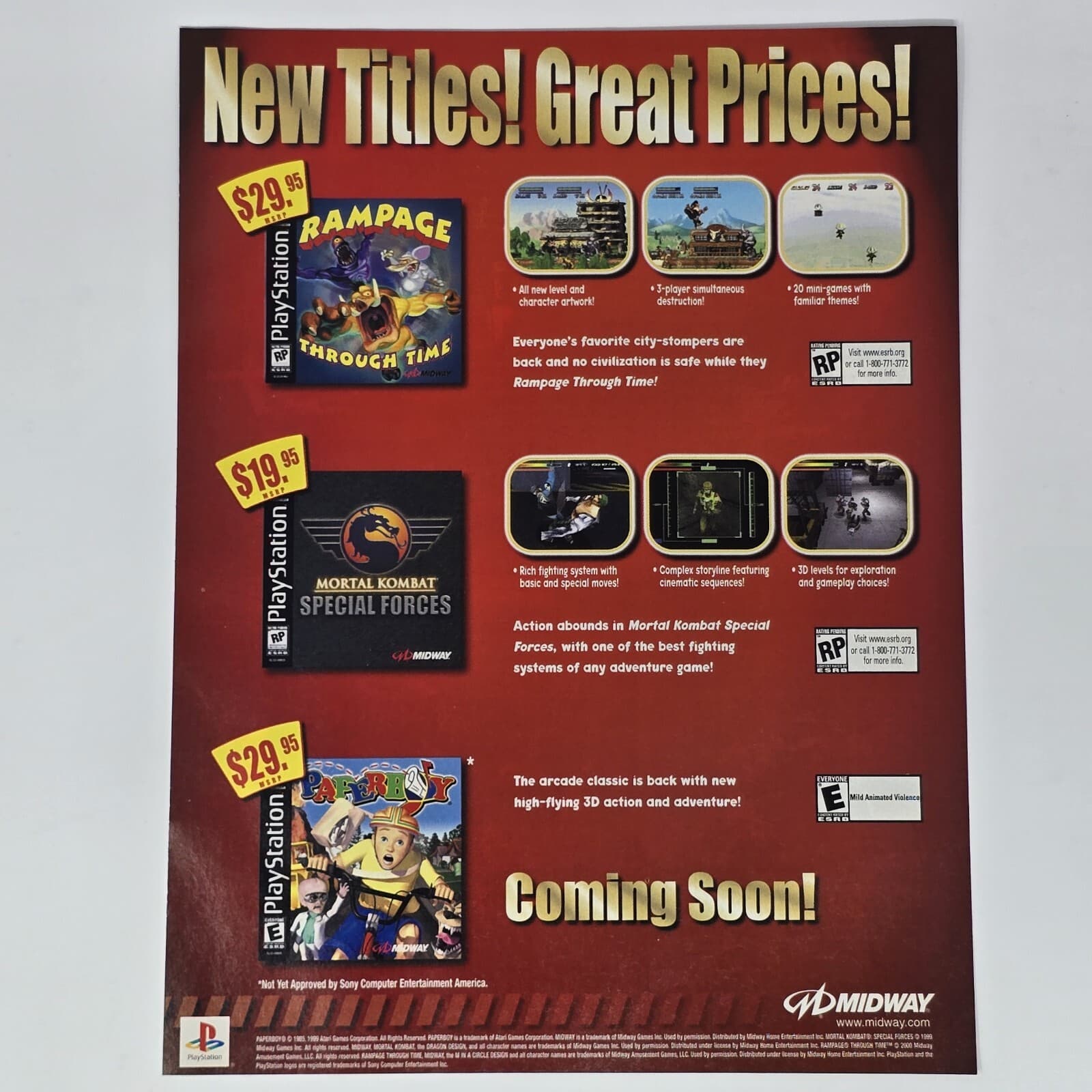 Midway PS1 Rampage Mortal Kombat New Titles Print Ad/Poster Official Promo Art