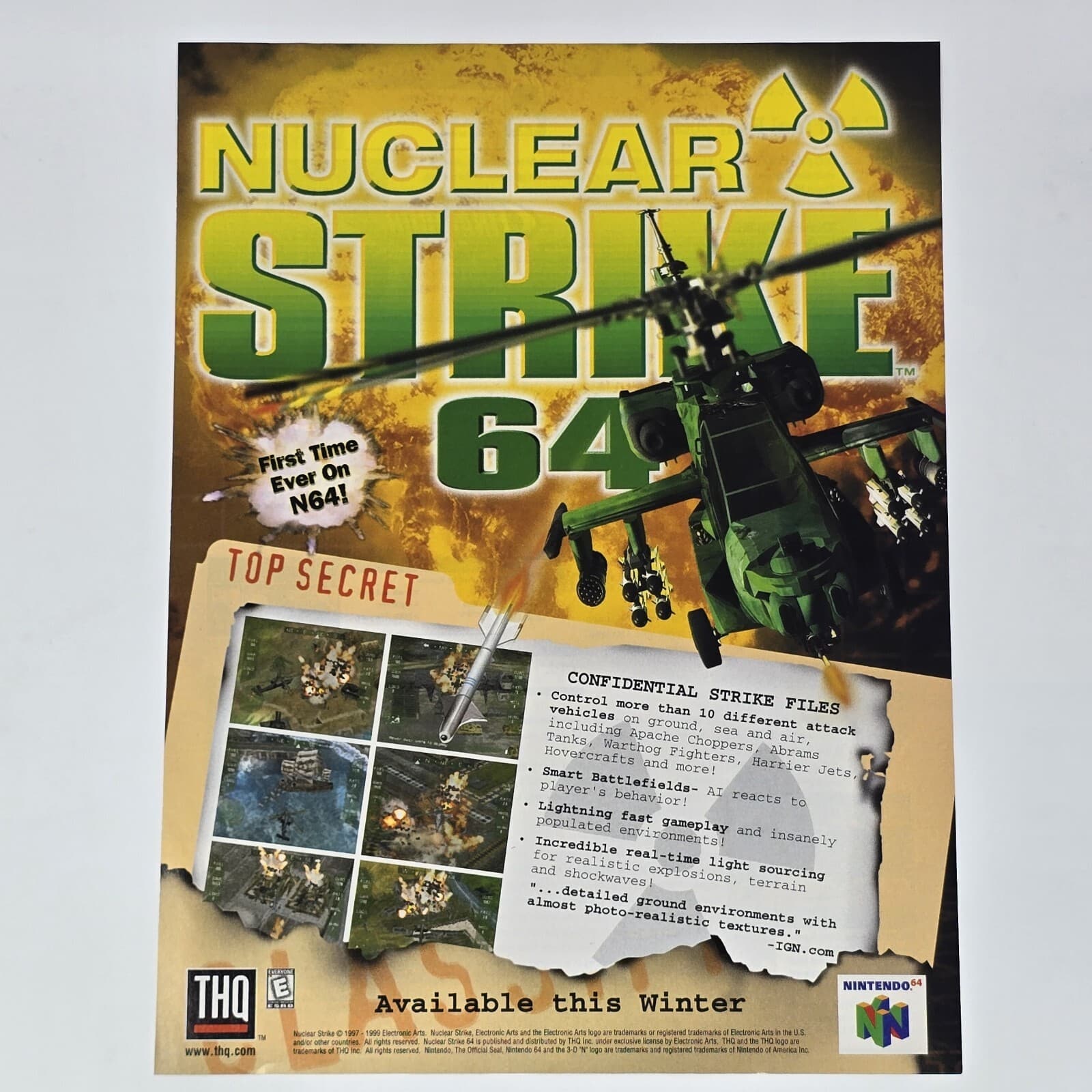 Nuclear Strike Nintendo 64 N64 THQ Top Secret Print Ad/Poster Official Promo Art