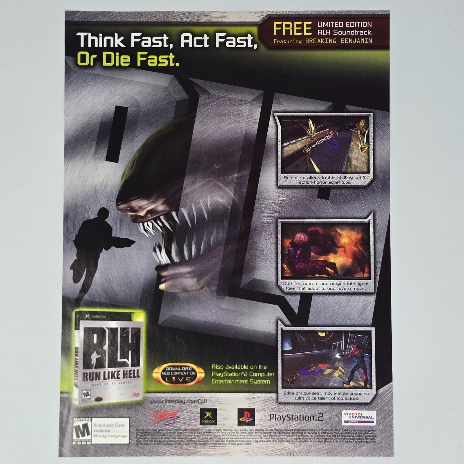 RLH Run Like Hell Xbox PlayStation 2 PS2 Authentic Magazine Ad