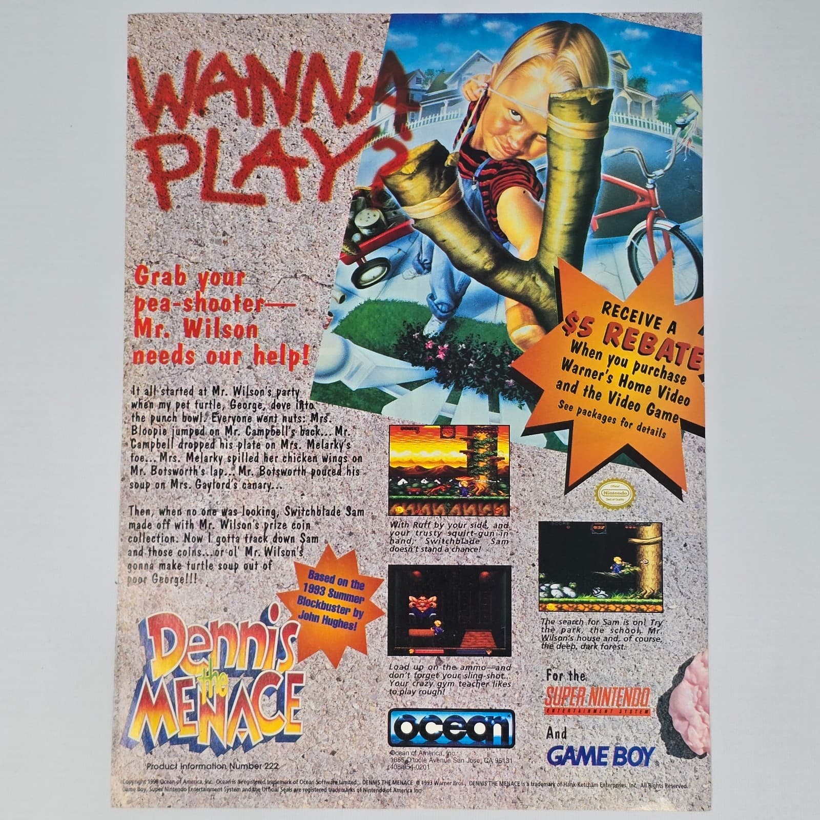 Dennis The Menace Super Nintendo SNES Game Boy Wanna Play Print Ad/Poster