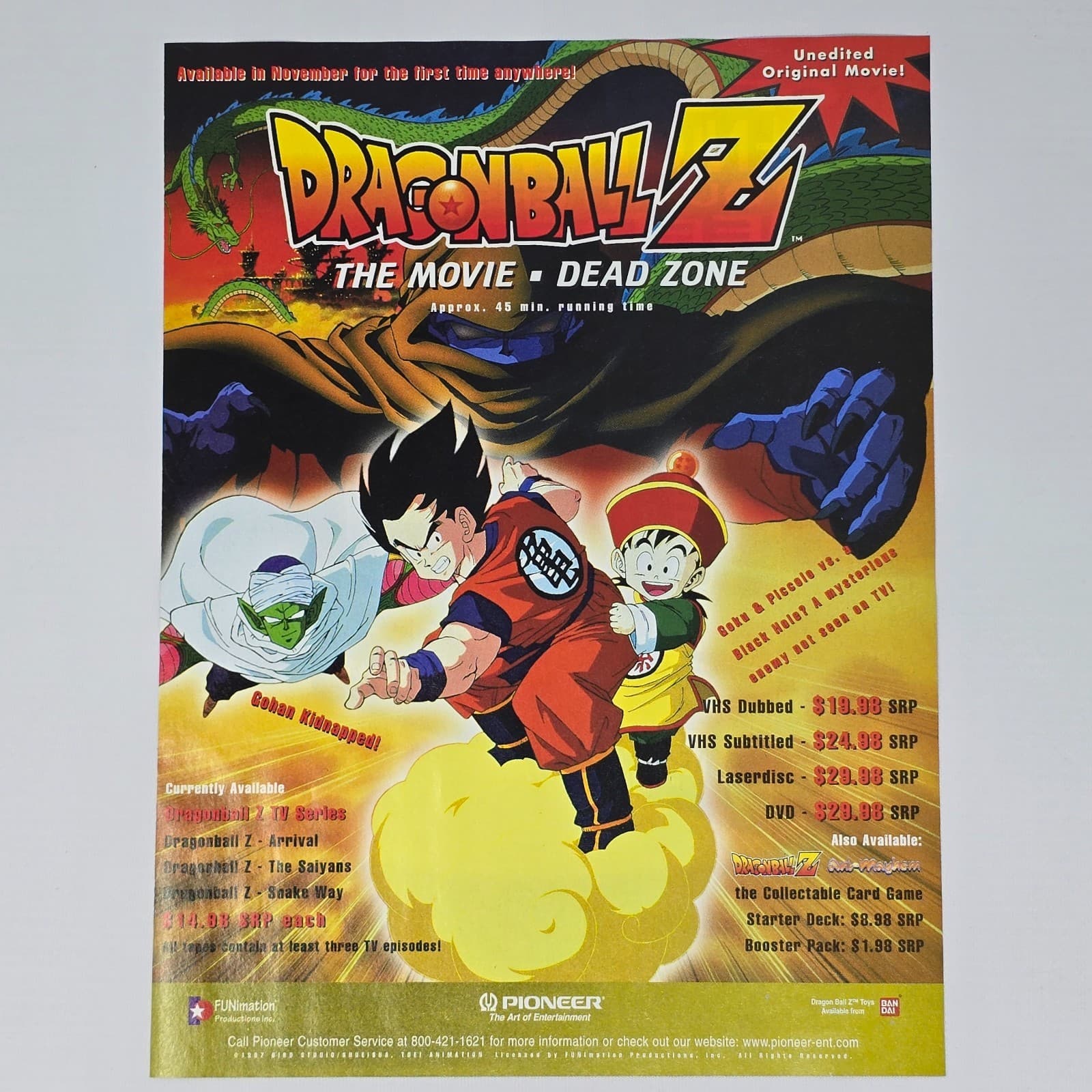 Dragonball Z The Movie VHS DVD Laserdisc Dead Zone Print Ad/Poster