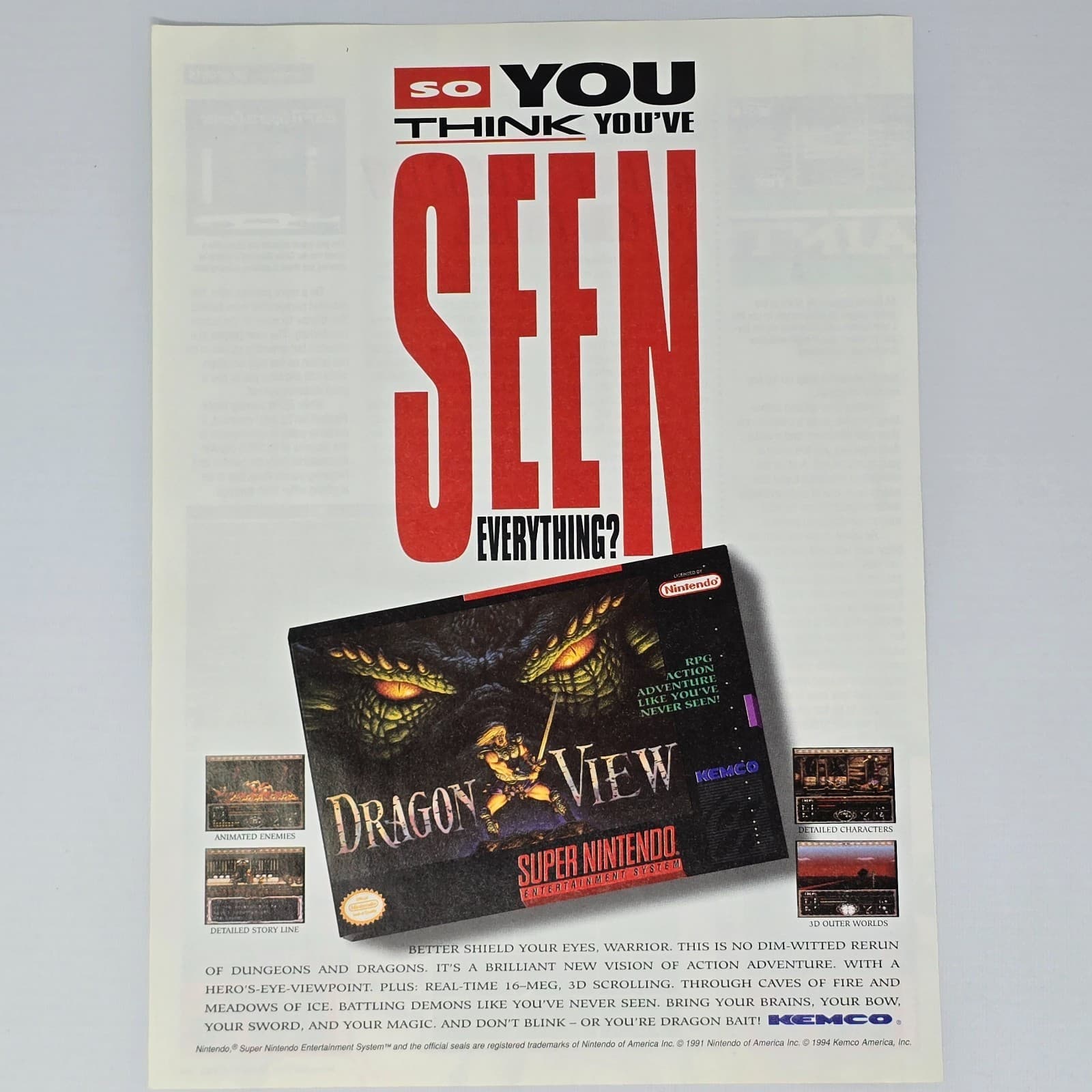 Dragon View Super Nintendo SNES Seen Everything Print Ad/Poster