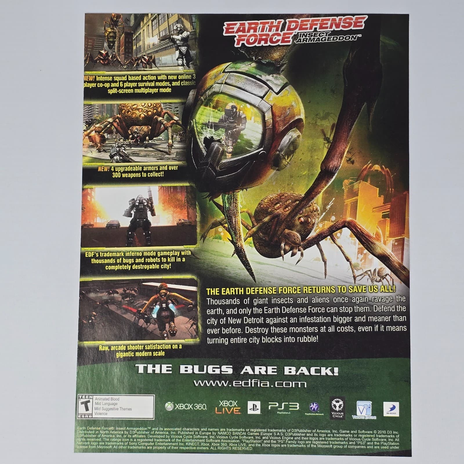Earth Defense Force Xbox 360 PlayStation 3 PS3 Armageddon Print Ad/Poster