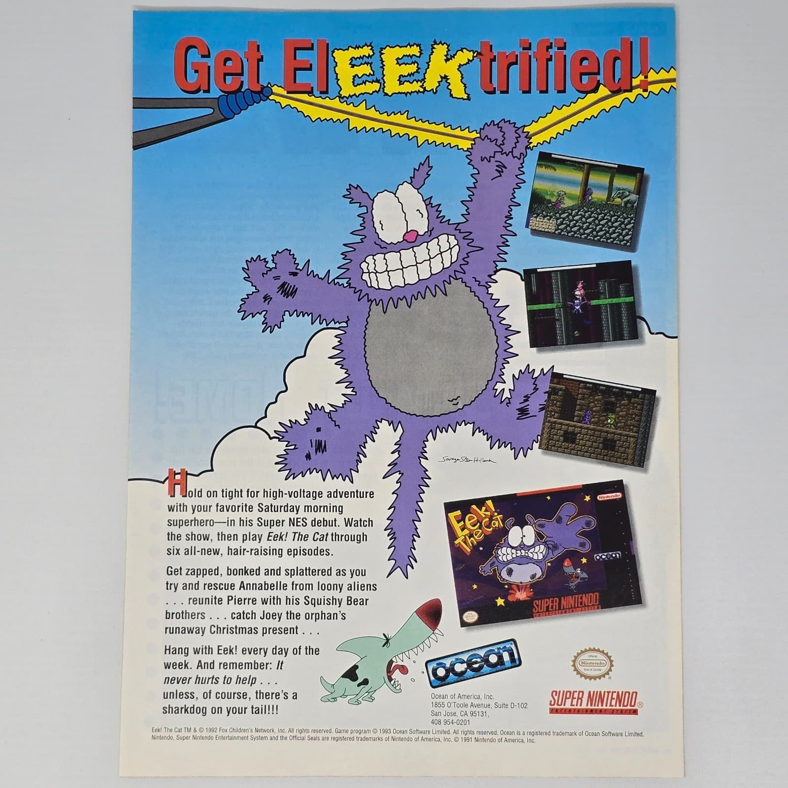 Eek The Cat Super Nintendo SNES High Voltage Print Ad/Poster