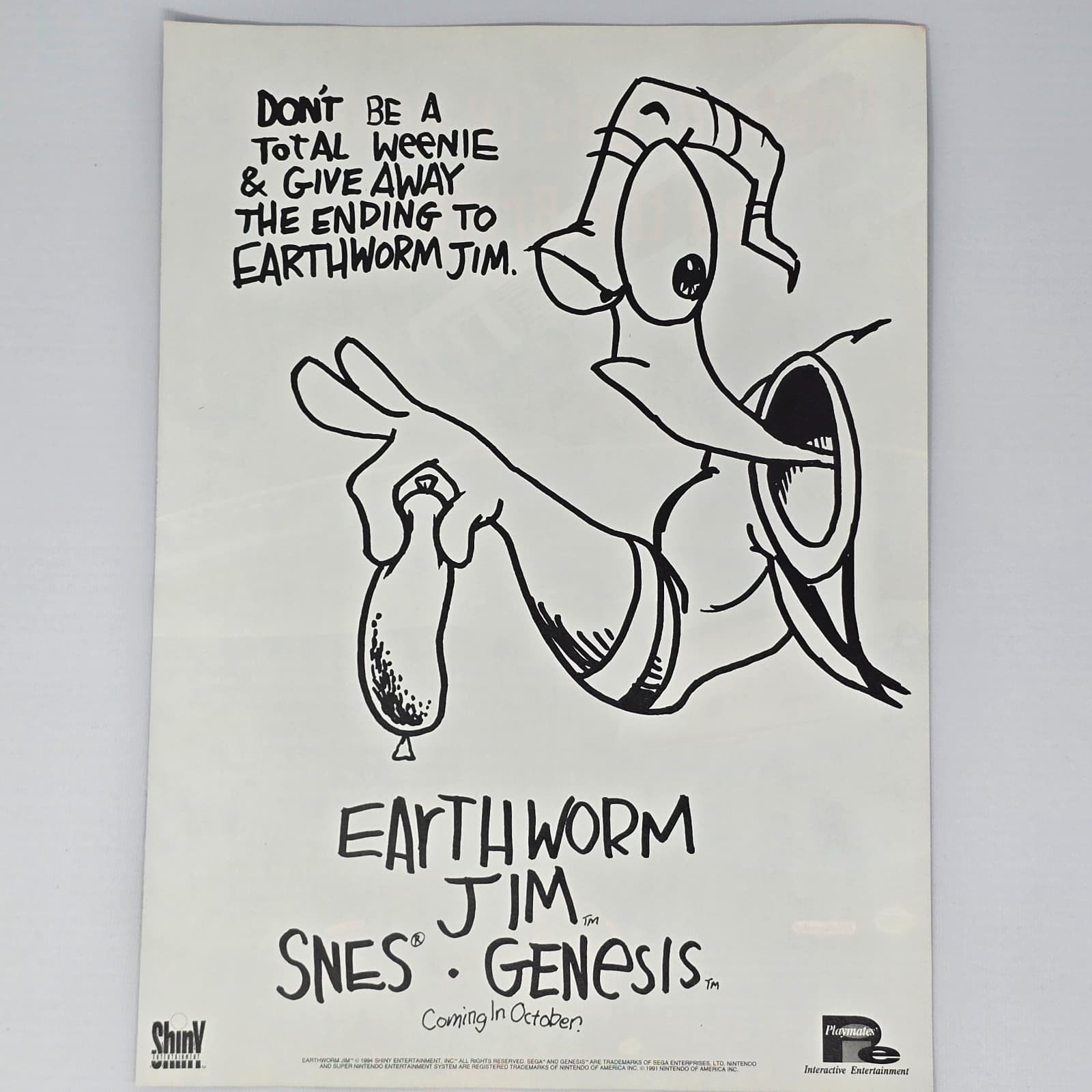 Earthworm Jim Sega Genesis Super Nintendo SNES Total Weenie Print Ad/Poster
