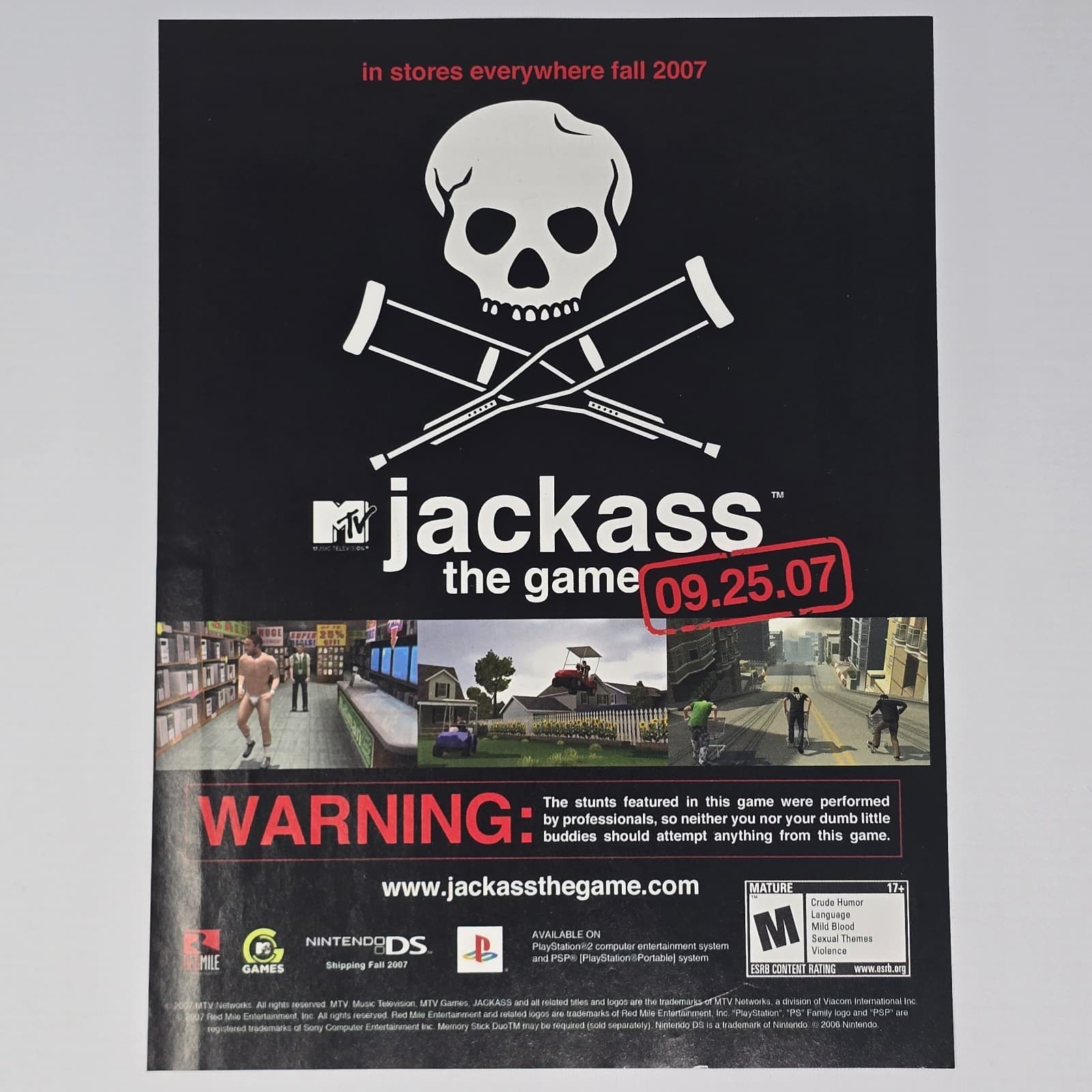 Jackass The Game PlayStation 2 PS2 Nintendo DS NDS Fall 2007 Print Ad/Poster
