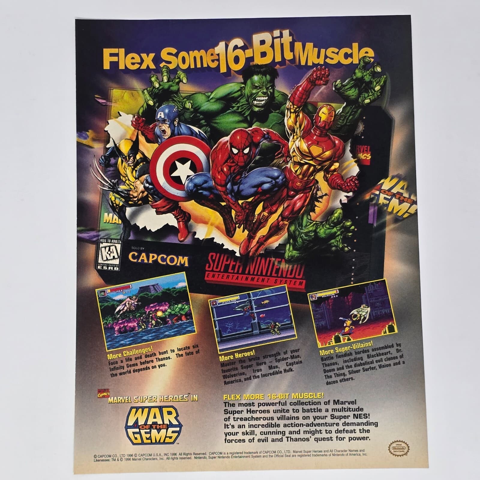Marvel Super Heroes War of the Gems SNES 16-Bit Print Ad/Poster Promo Art
