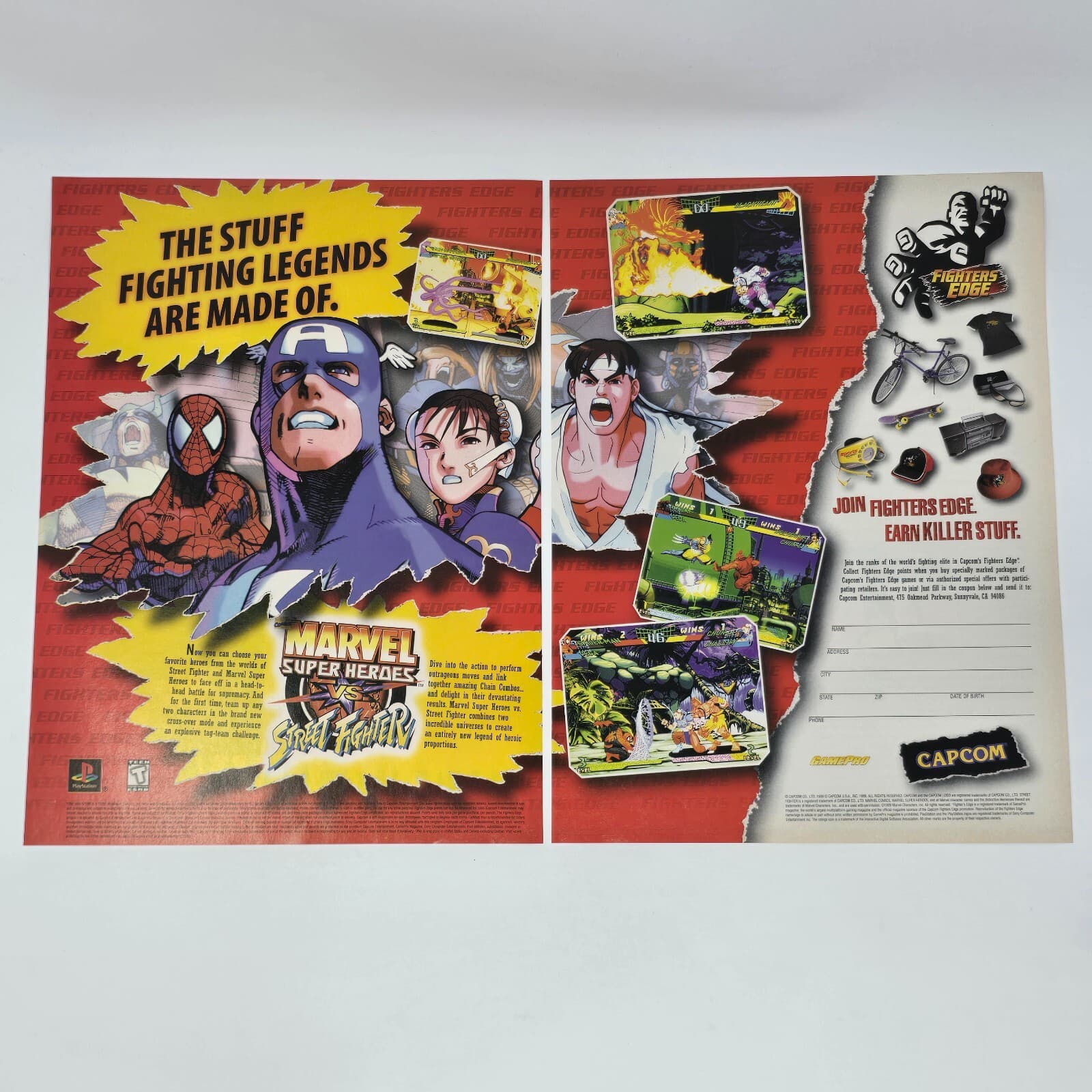Marvel Super Heroes vs Street Fighter Sony PS1 Legends Print Ad/Poster Promo Art
