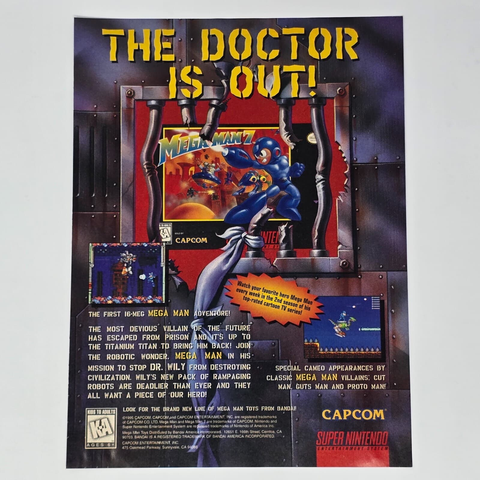 Mega Man 7 Super Nintendo SNES Doctor Is Out Print Ad/Poster Promo Art