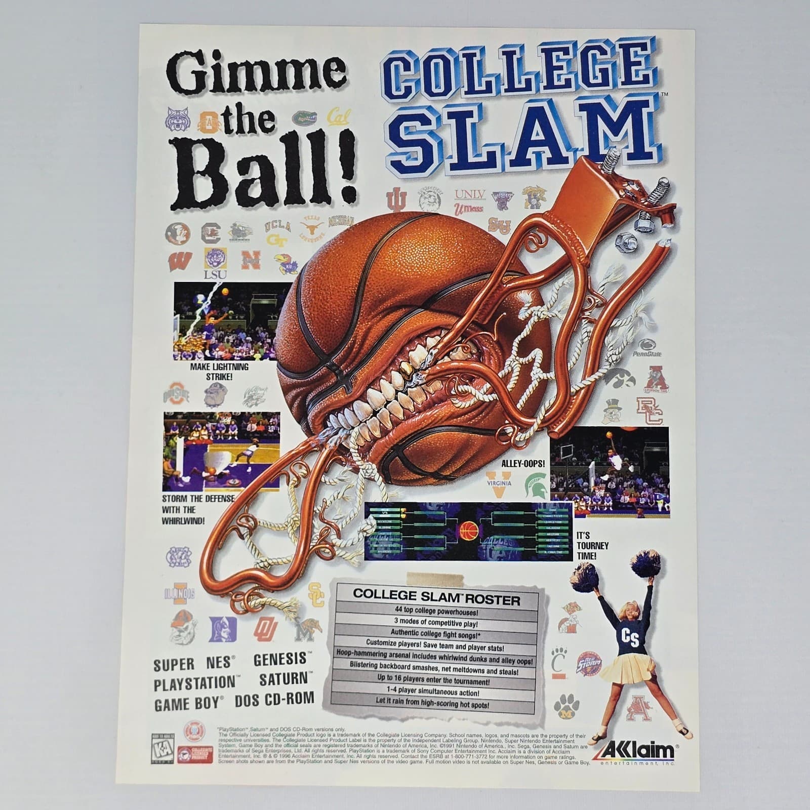 College Slam PlayStation PS1 SNES Genesis Roster Print Ad/Poster