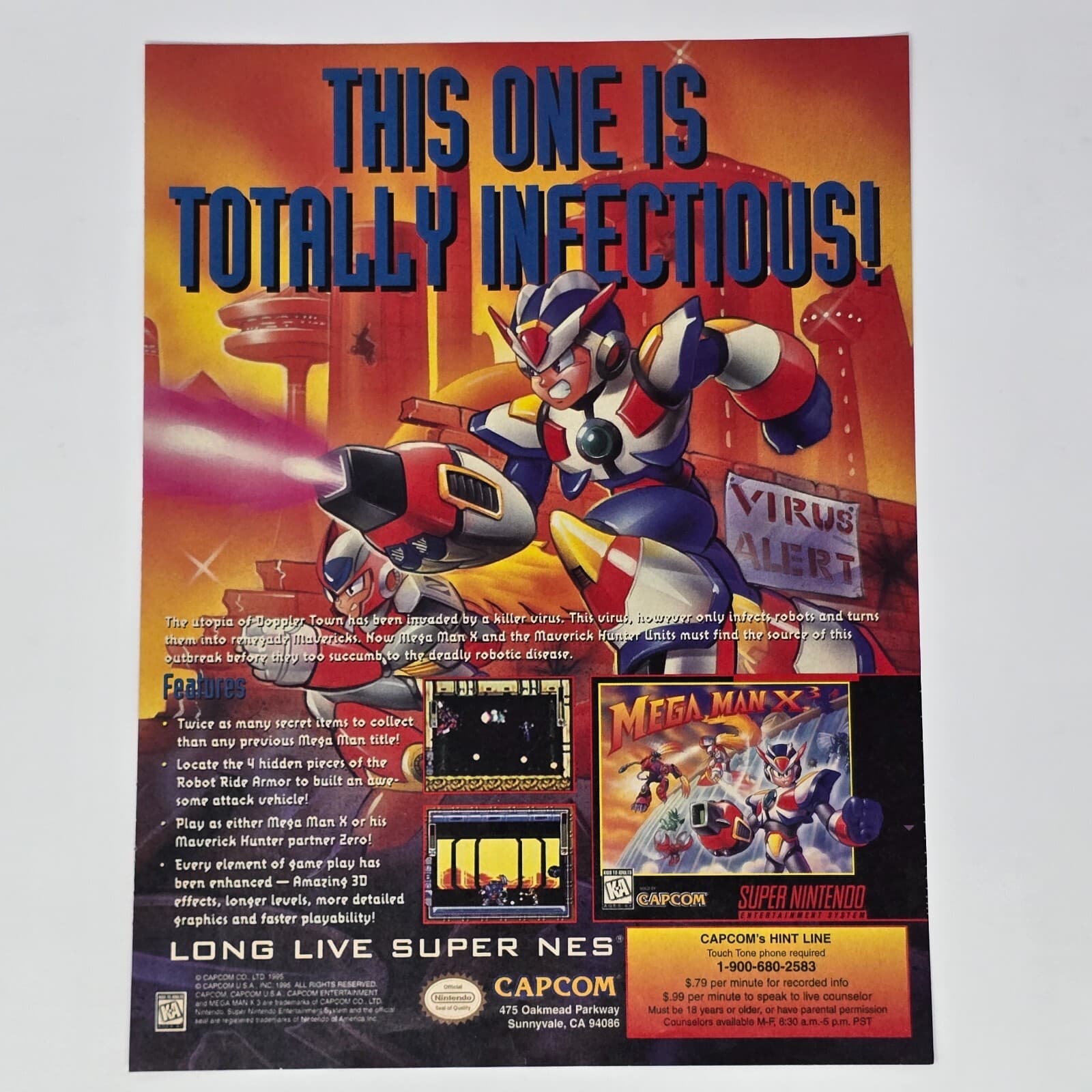 Mega Man X3 Super Nintendo SNES Infectious Print Ad/Poster Promo Art