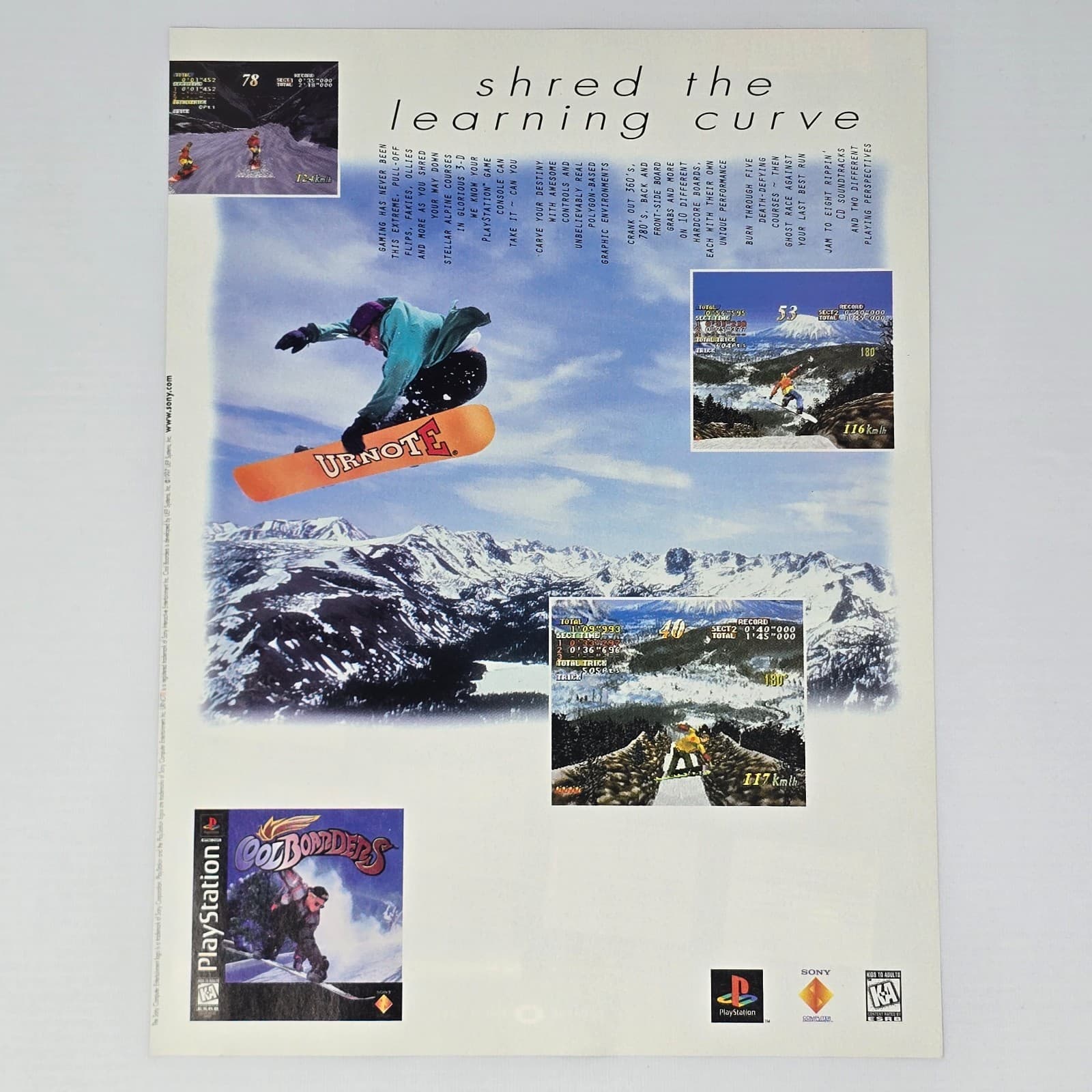 Cool Boarders PlayStation PS1 Learning Curve Print Ad/Poster