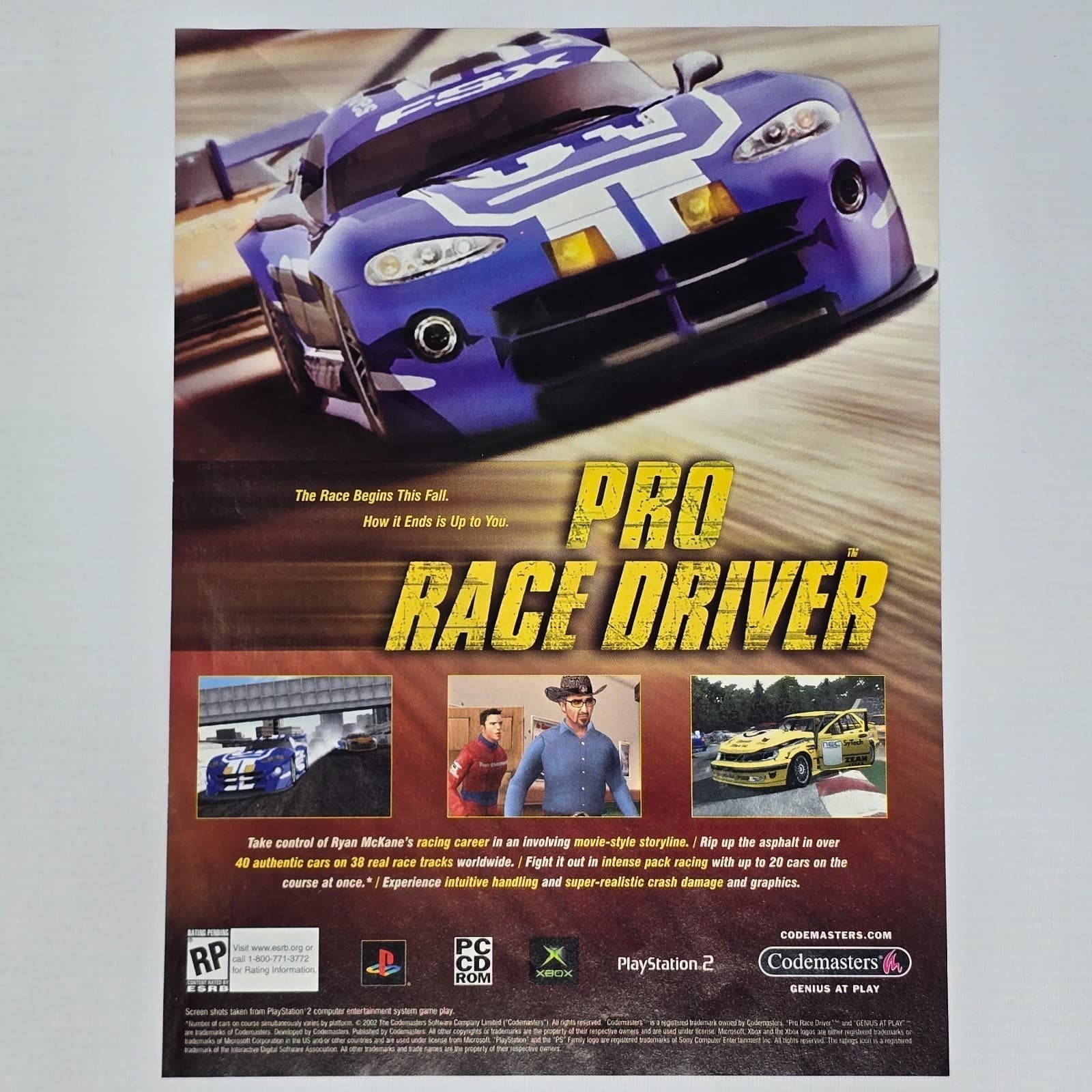 Pro Racing Driver Xbox PS2 PC Authentic Magazine Ad