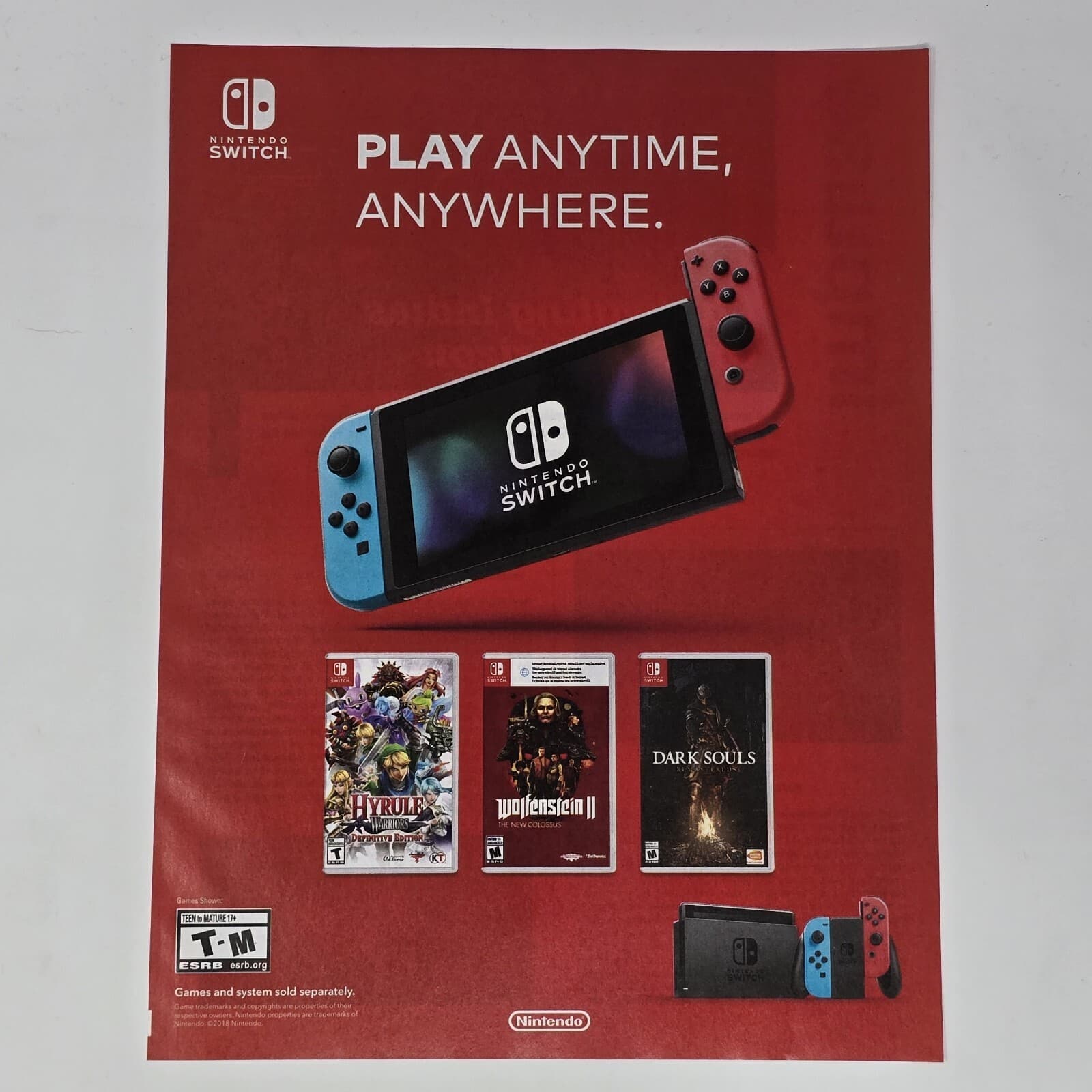 Nintendo Switch Zelda Dark Souls Play Anytime Print Ad/Poster Official Promo Art