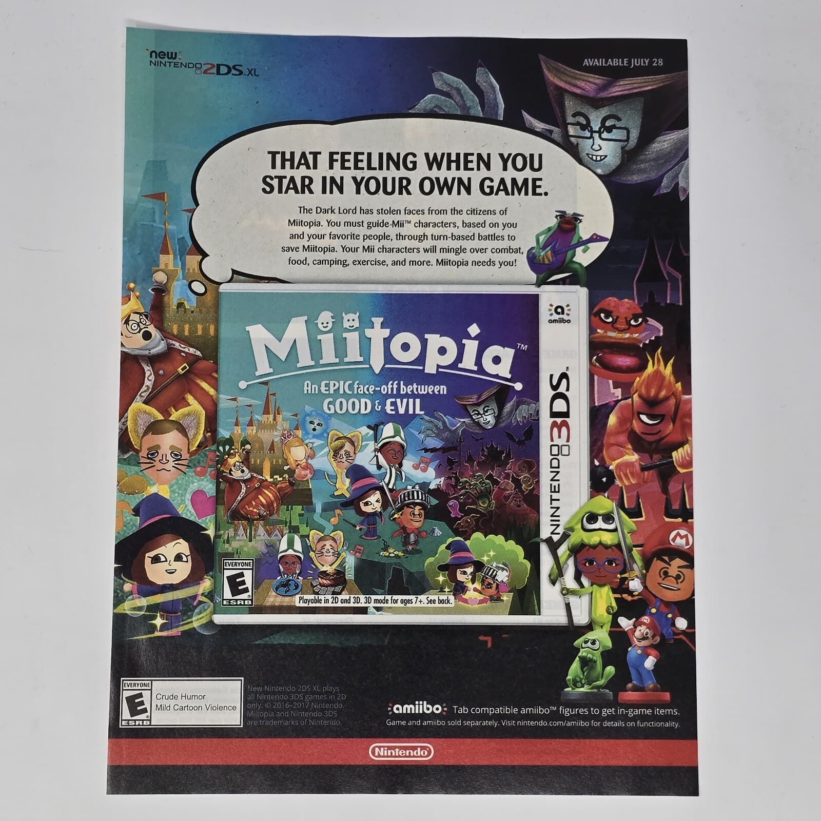 Miitopia Nintendo 3DS That Feeling Print Ad/Poster Official Promo Art