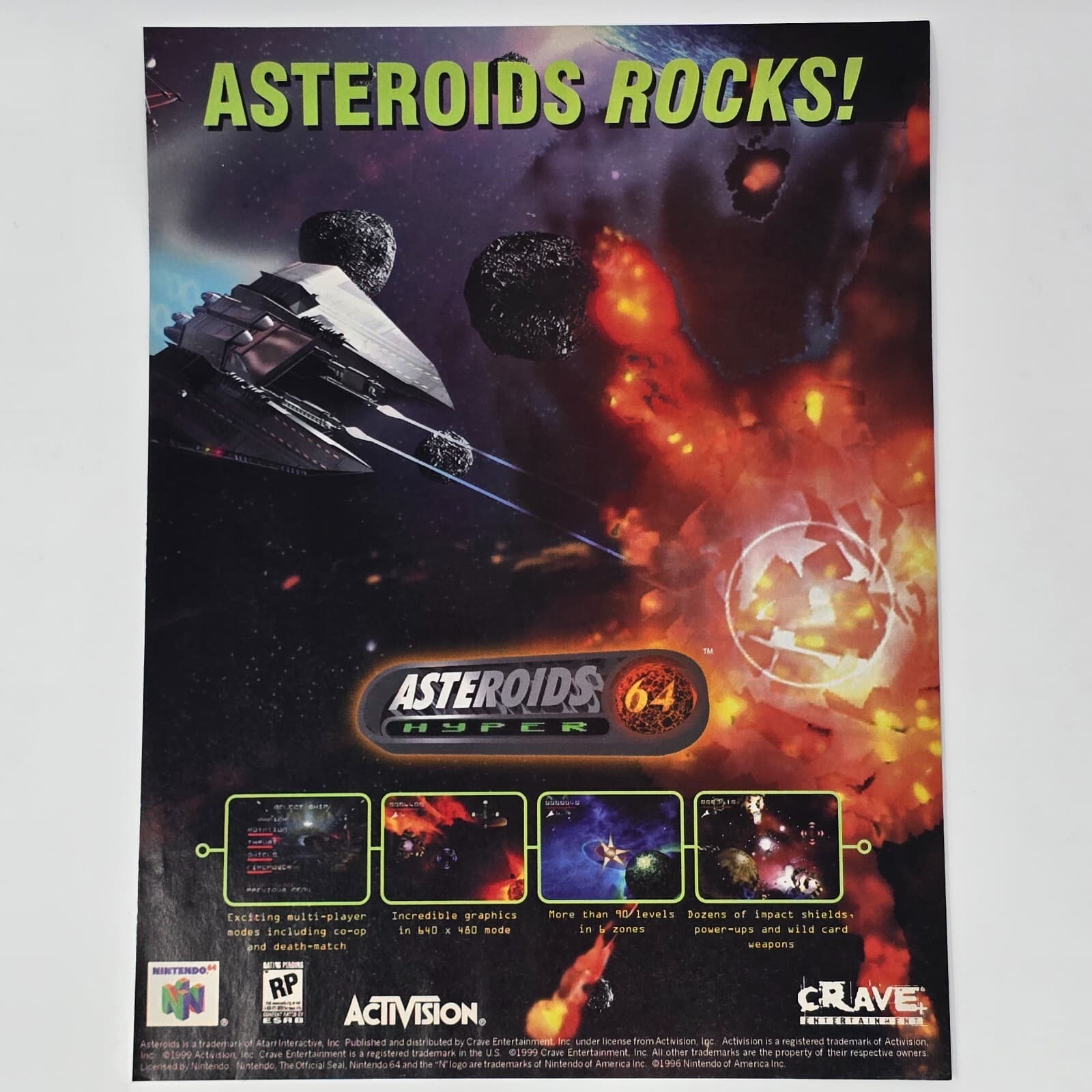 Asteroids Hyper 64 Nintendo 64 N64 Rocks Print Ad/Poster Official Promo Art