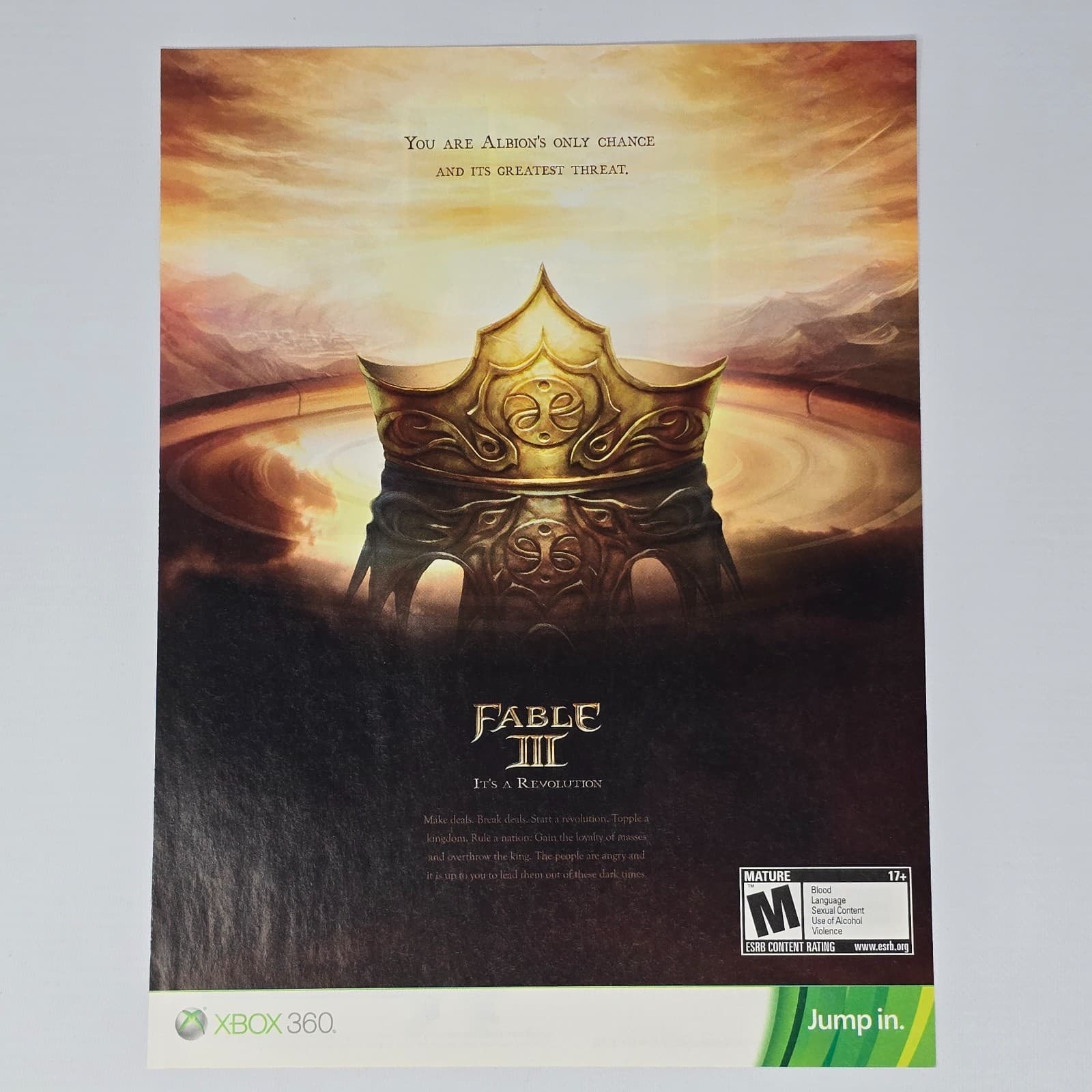 Fable 3 Xbox 360 Albion's Only Chance Print Ad/Poster