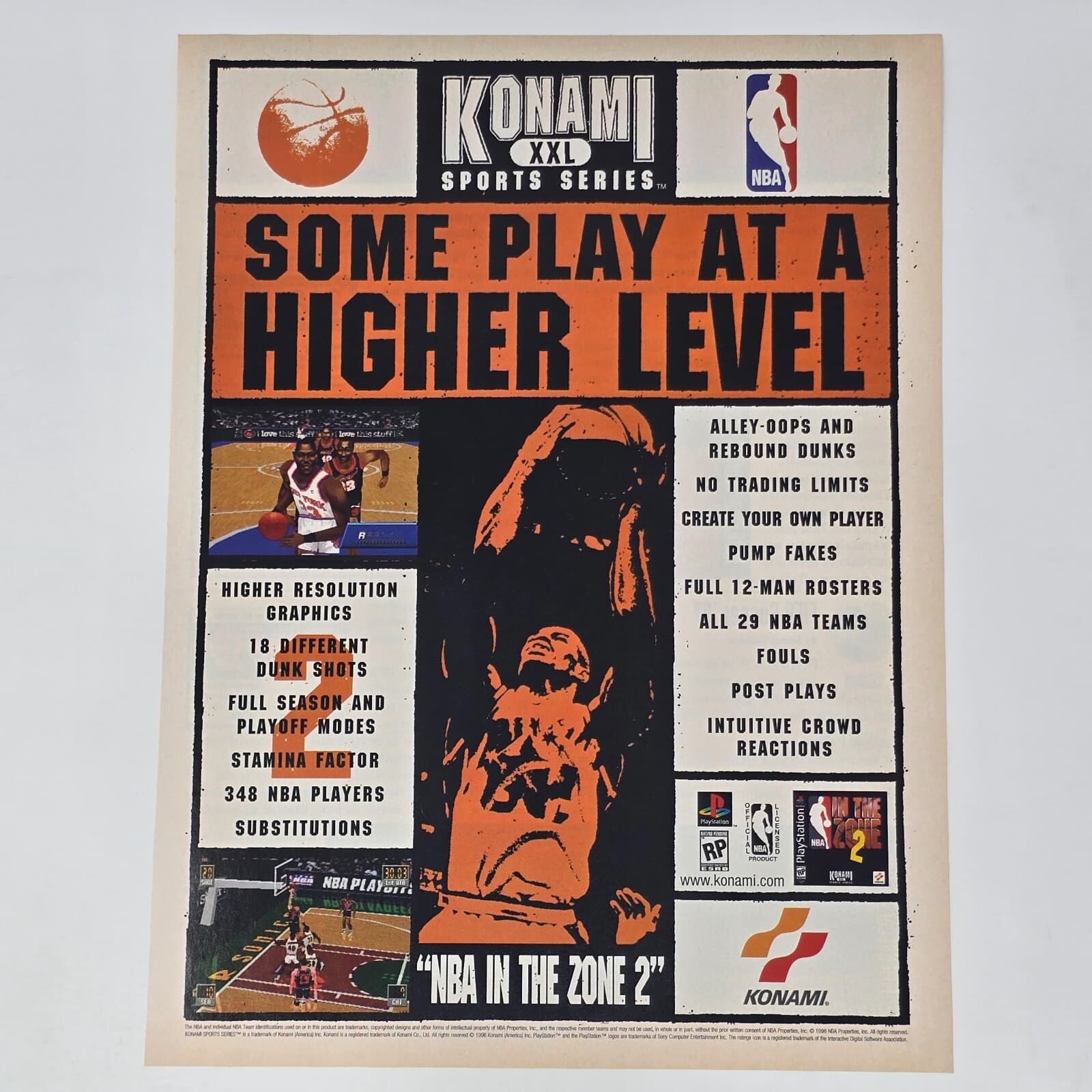 NBA In The Zone 2 Sony PlayStation 1 PS1 Higher Level Print Ad/Poster Promo Art
