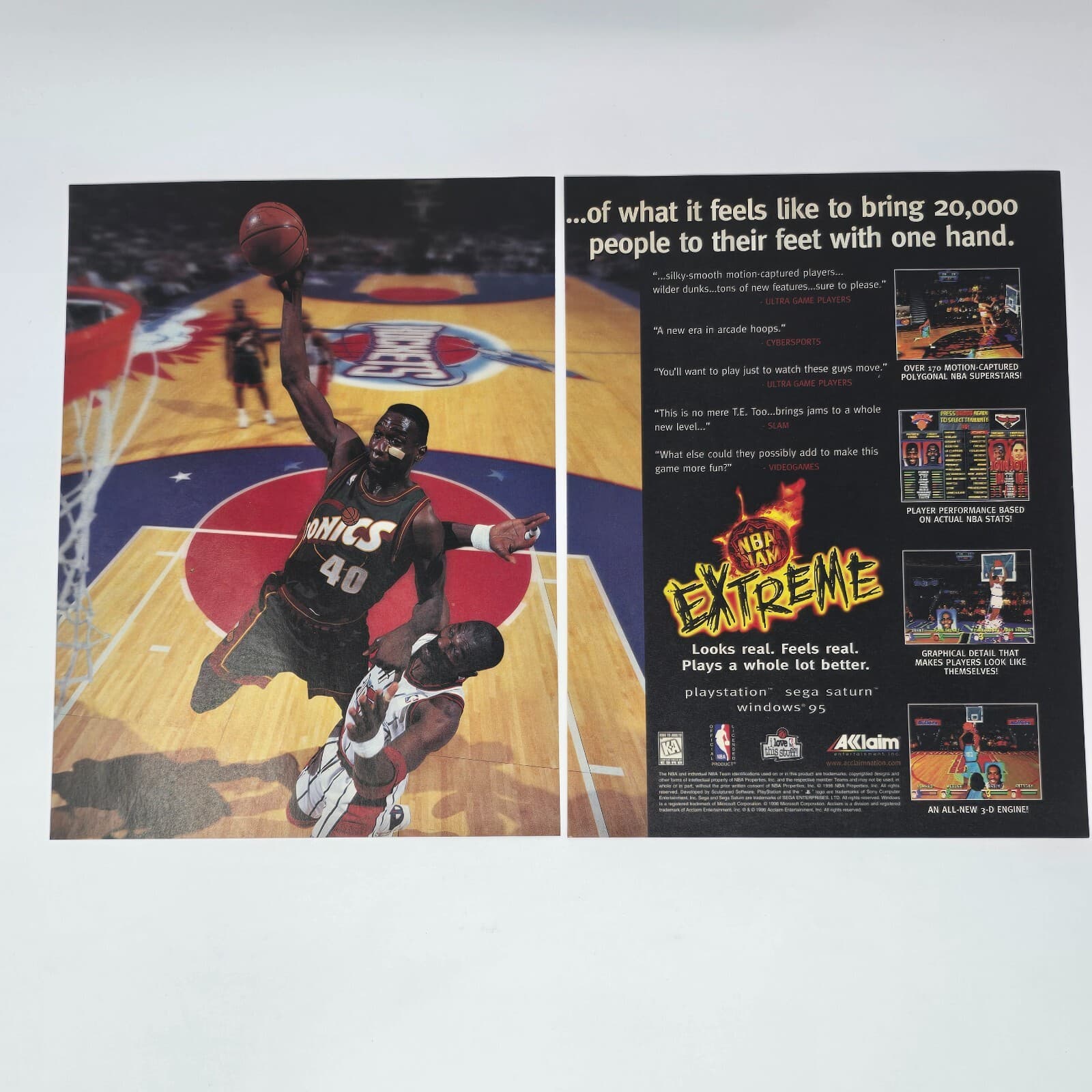 NBA Jam Extreme Sony PS1 Sega Saturn PC Shawn Kemp Print Ad/Poster Promo Art