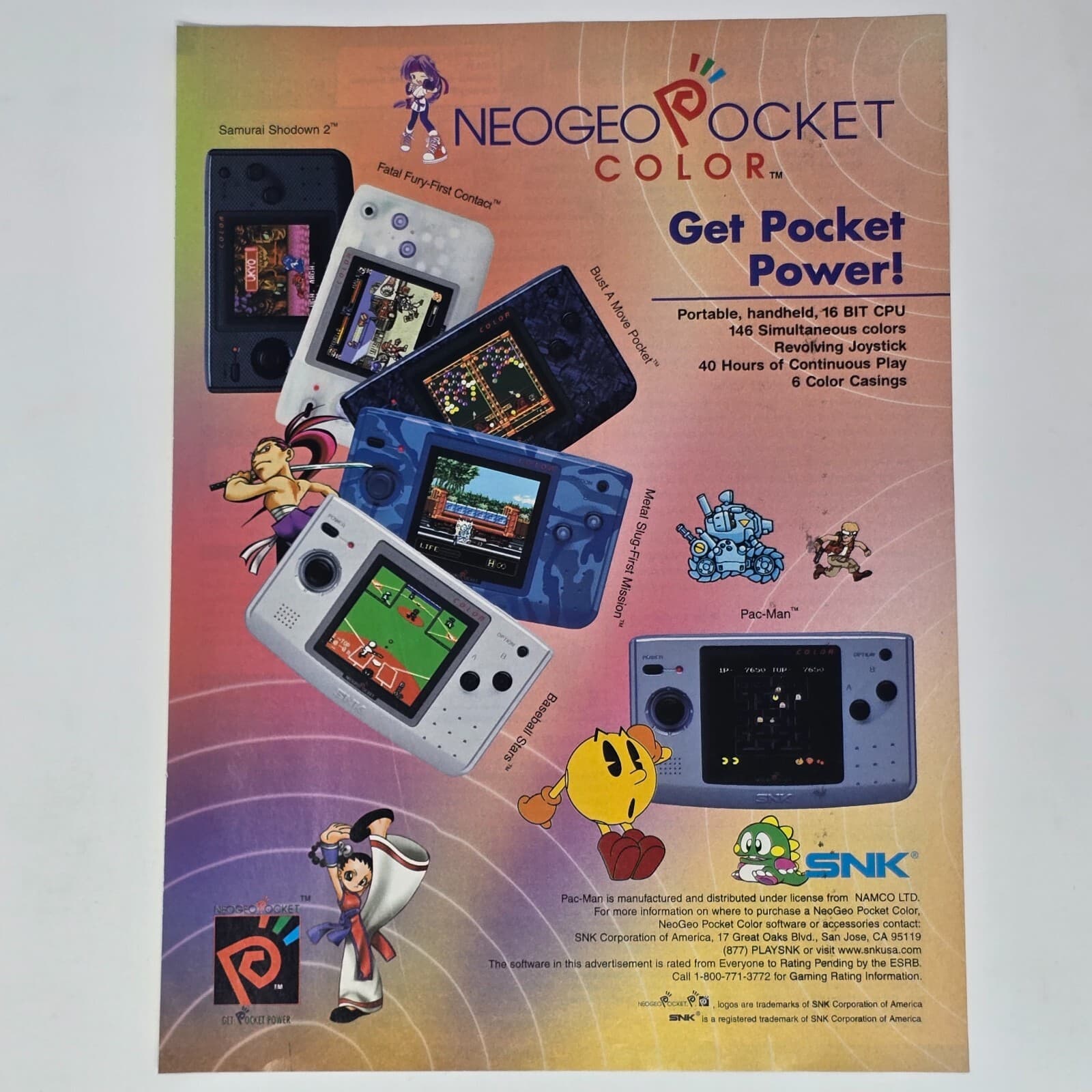 NeoGeo Pocket Color Handheld Console Metal-Slug SNK Print Ad/Poster Promo Art