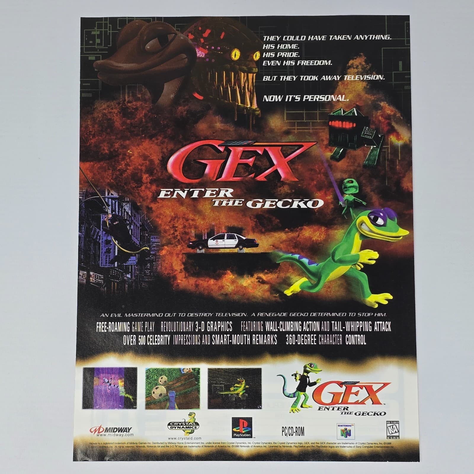 Gex Enter The Gecko PlayStation 1 PS1 Nintendo 64 N64 Freedom Print Ad/Poster