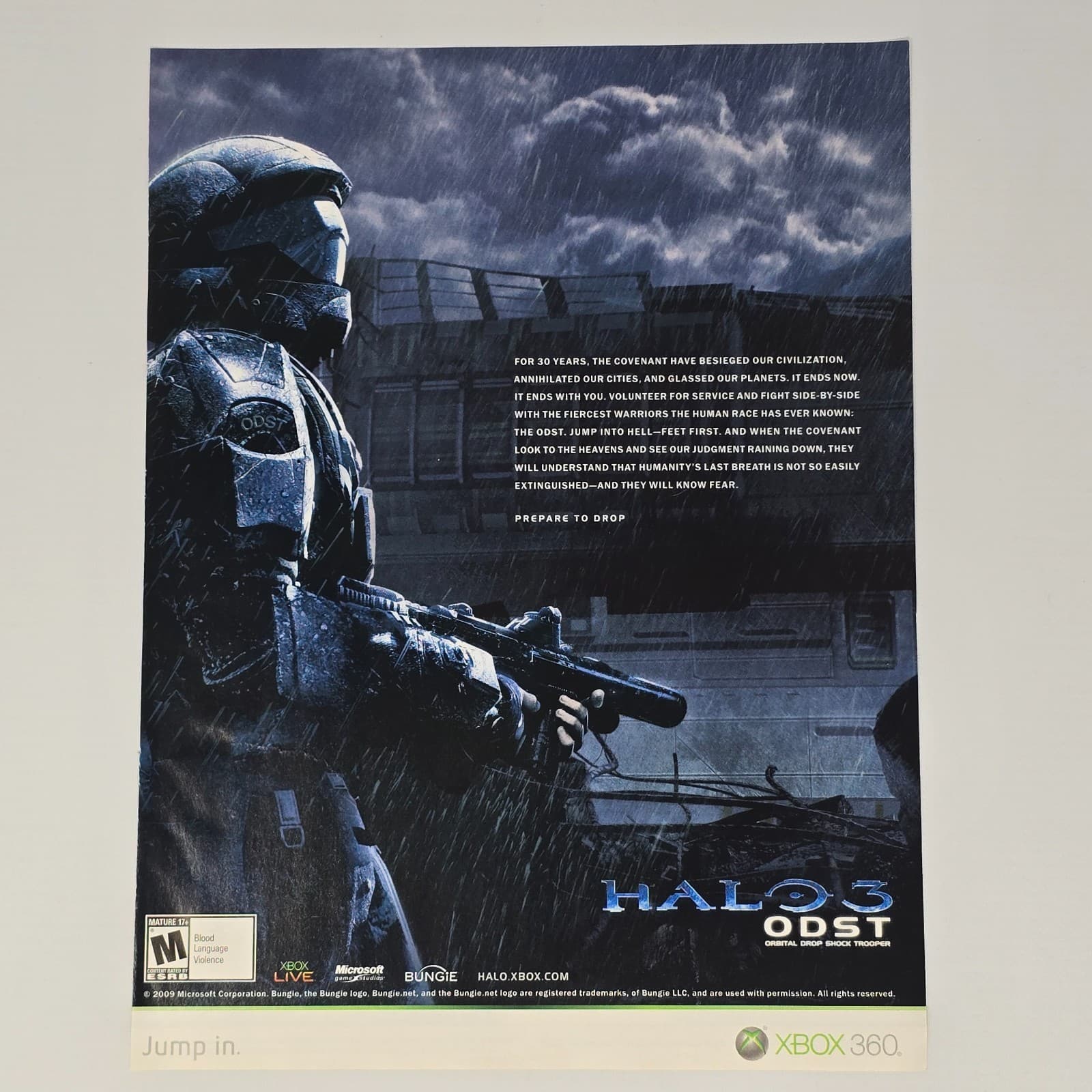 Halo 3 ODST Xbox 360 Prepare To Drop Print Ad/Poster