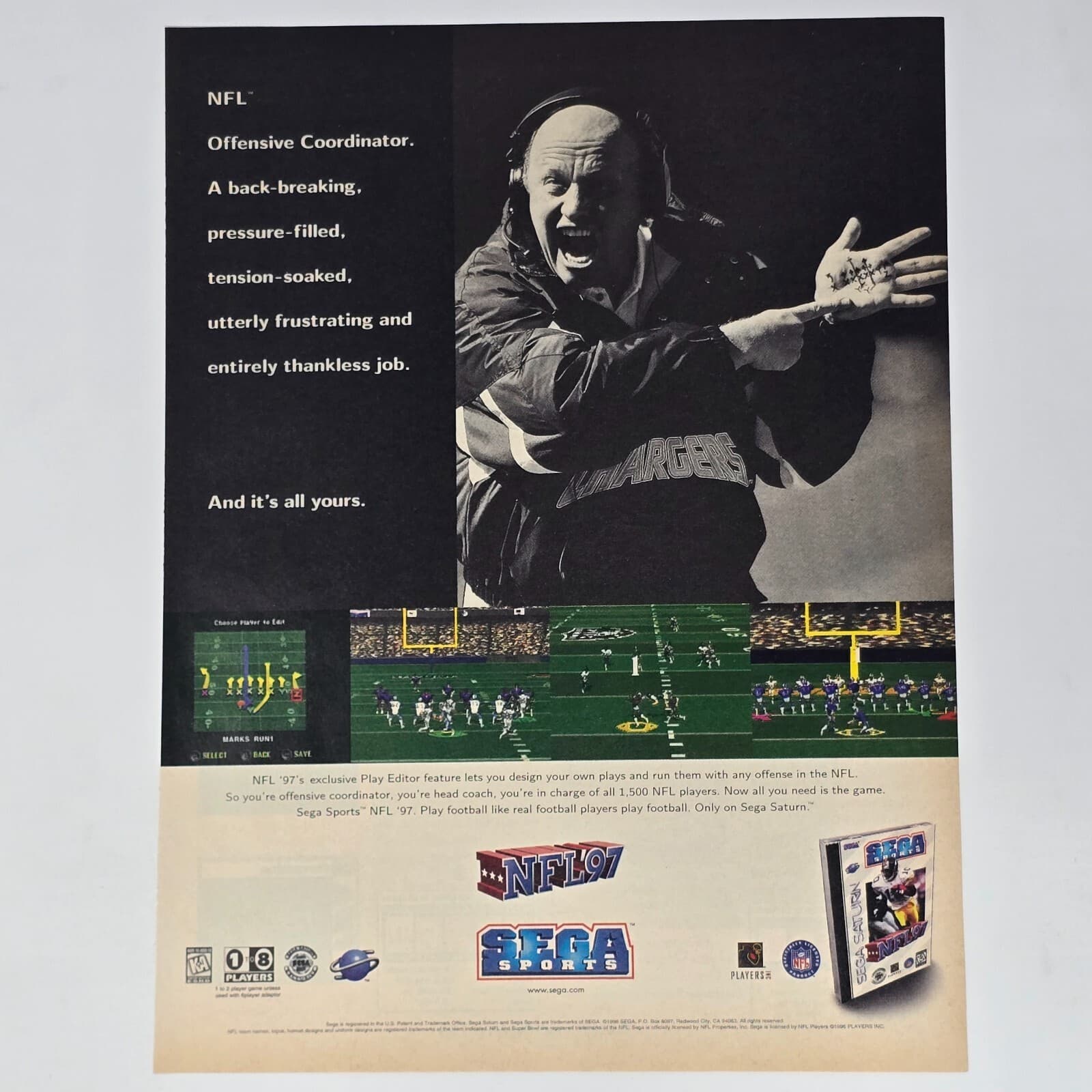 NFL 97 Sega Saturn Back-Breaking Print Ad/Poster Promo Art