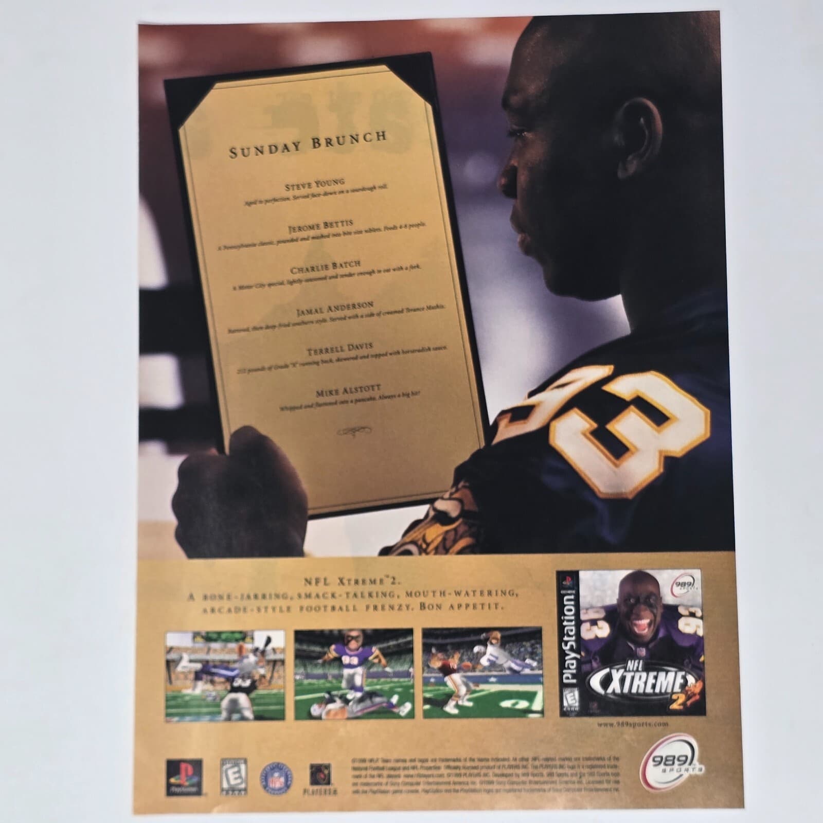 NFL Xtreme 2 Sony PlayStation 1 PS1 Sunday Brunch Print Ad/Poster Promo Art