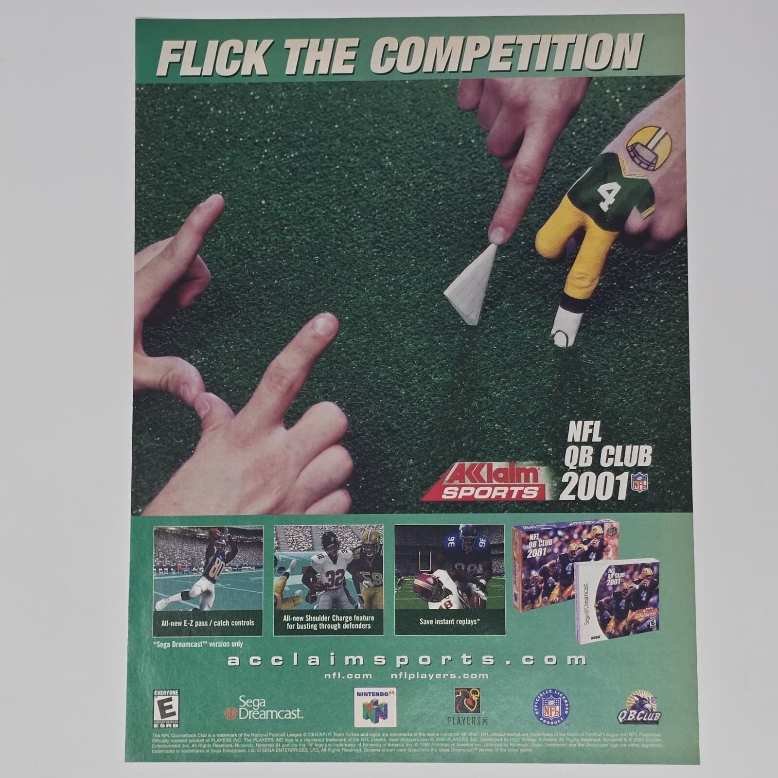 NFL QB Club 2001 Sega Dreamcast Nintendo 64 N64 Flick Print Ad/Poster Promo Art