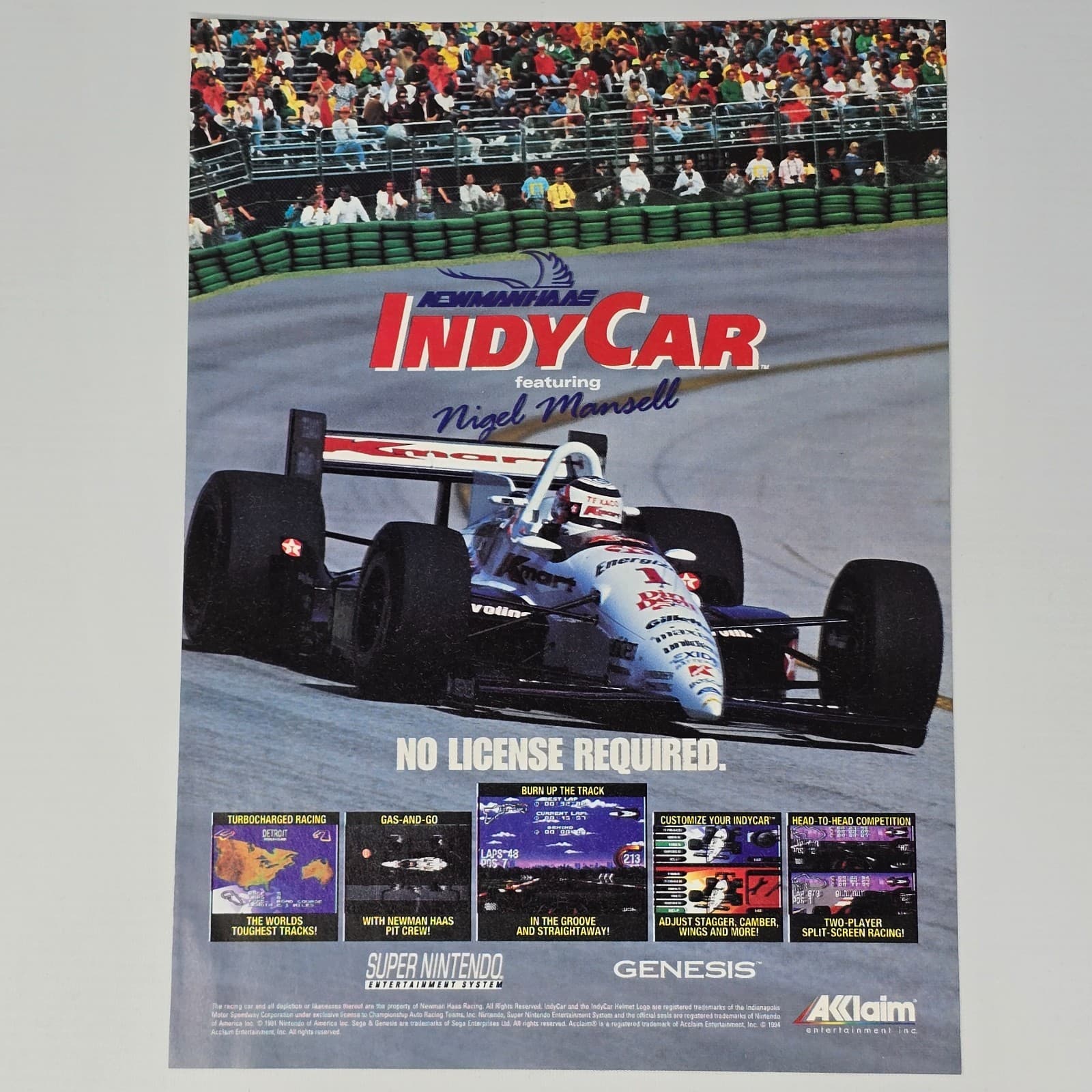 Indy Car Super Nintendo SNES Sega Genesis No License Required Print Ad/Poster