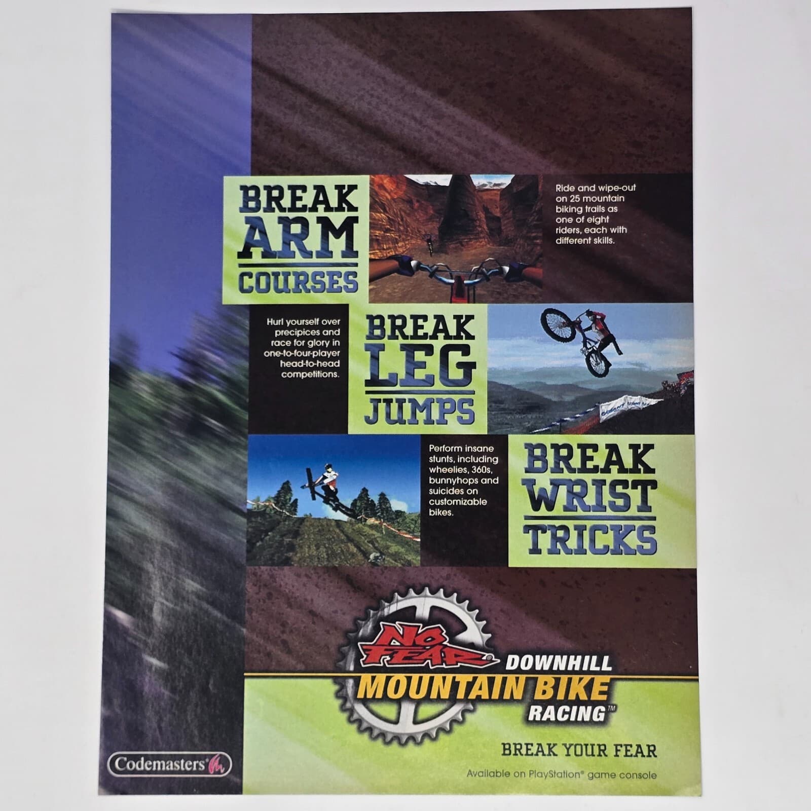 No Fear Downhill Mountain Bike Racing PlayStation PS1 Print Ad/Poster Promo Art