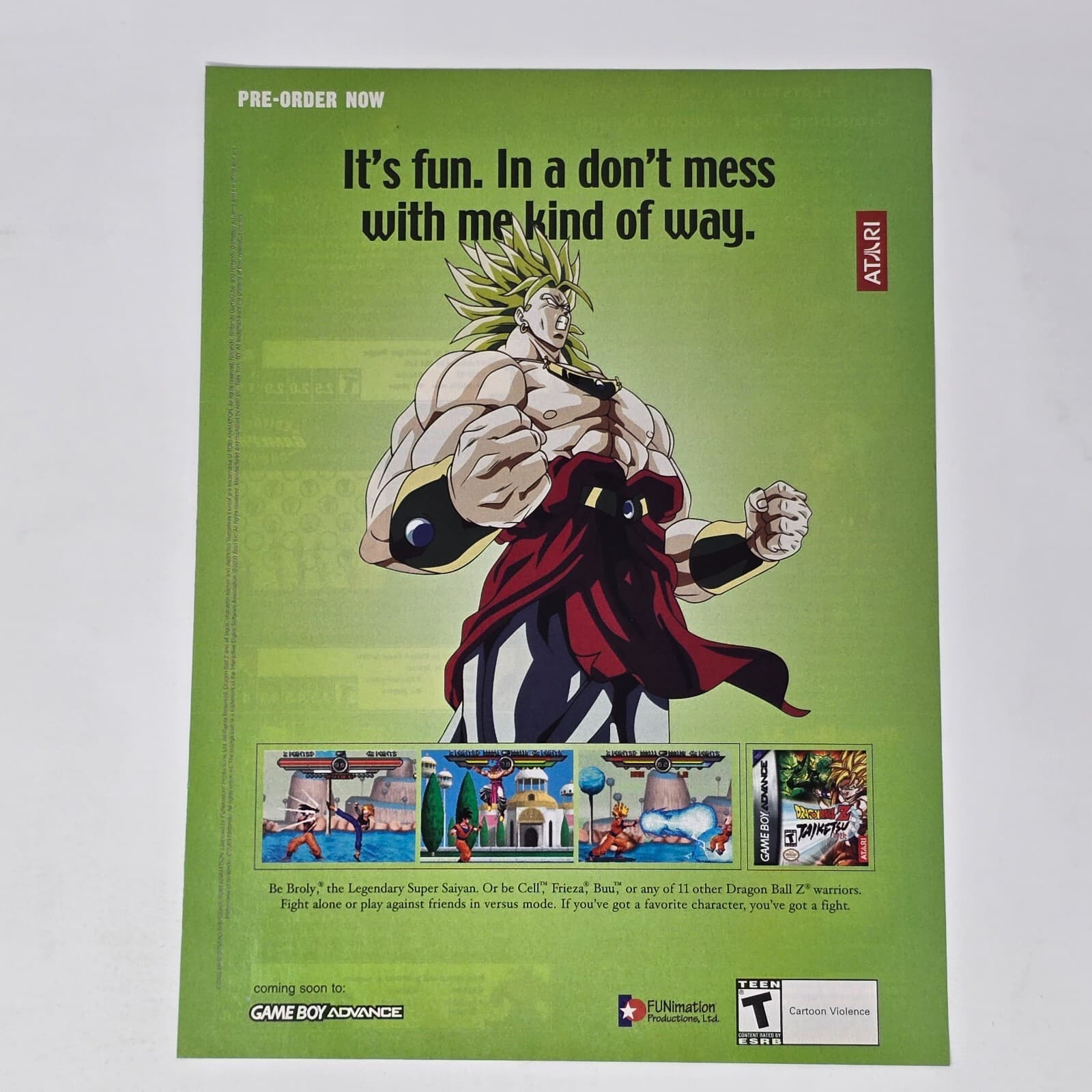 Dragon Ball Z Taiketsu Nintendo GameBoy Advance It's Fun Print Ad/Poster Art