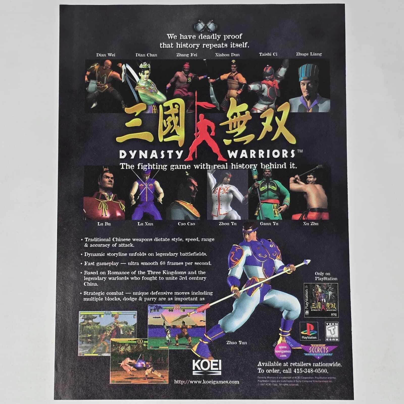 Dynasty Warriors PlayStation 1 PS1 History Black Print Ad/Poster Art
