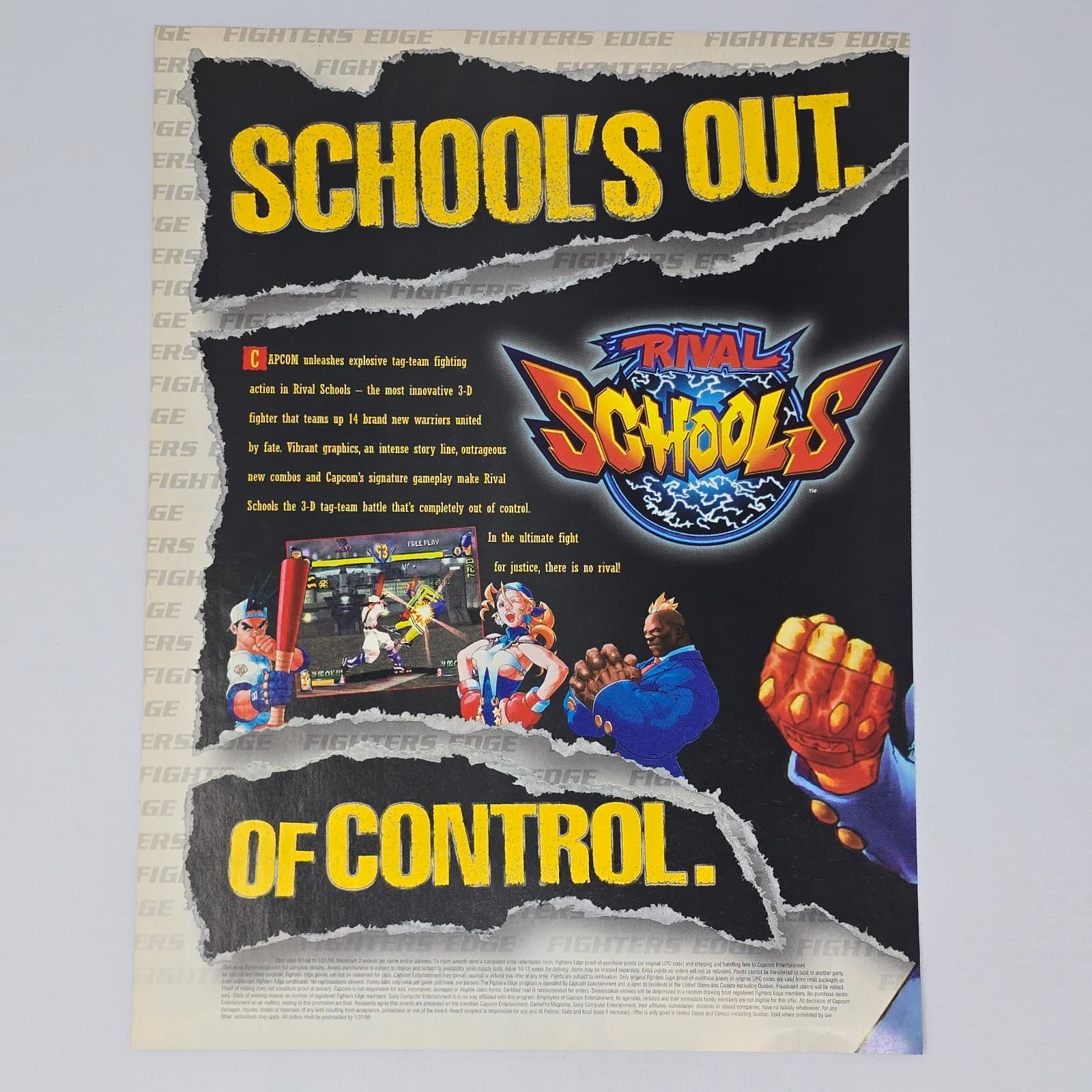 Rival Schools Sony PlayStation 1 PS1 School's Out Print Ad/Poster